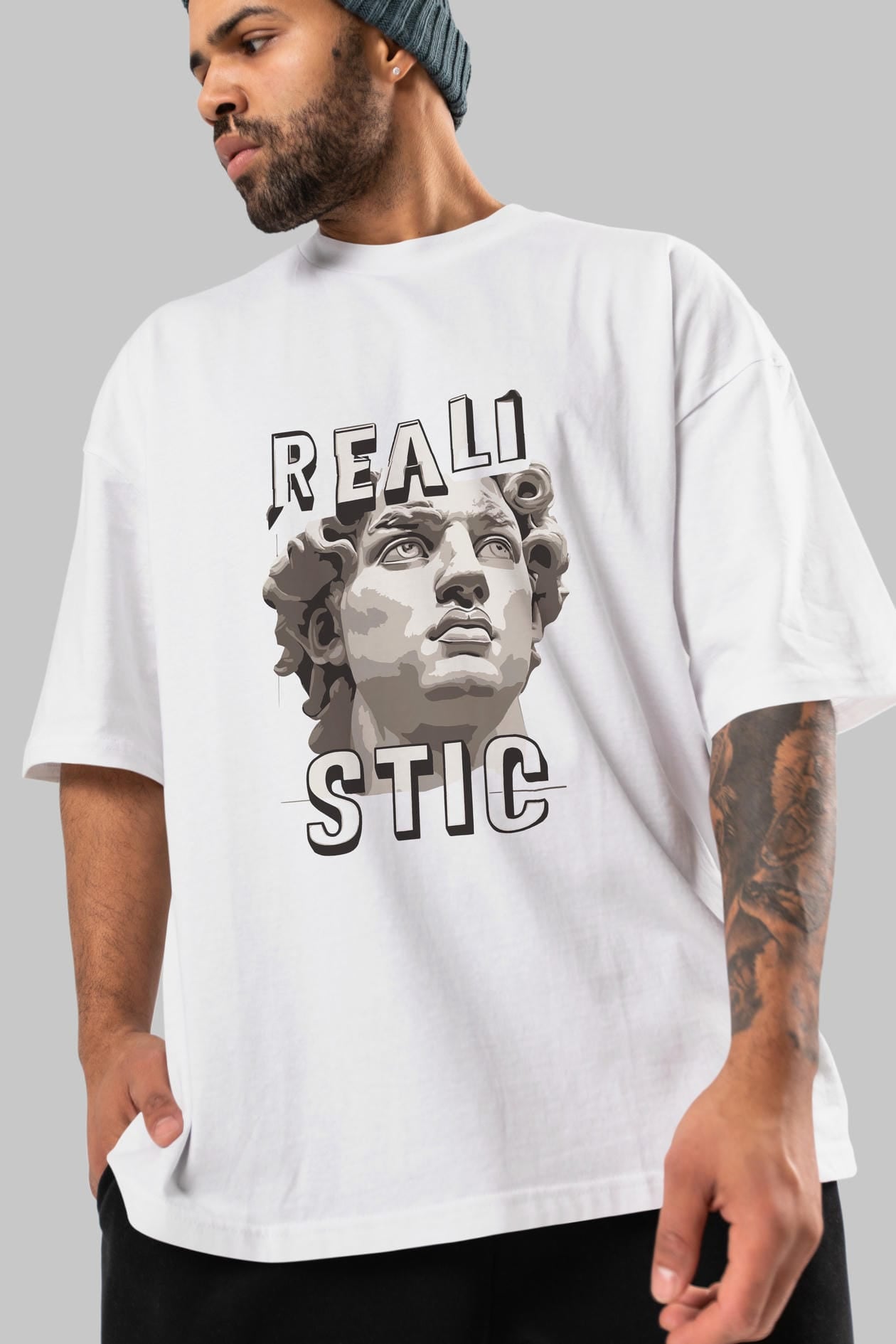 Realistic ön Baskılı Oversize t-shirt Erkek Kadın %100 Pamuk Bisiklet Yaka tişort