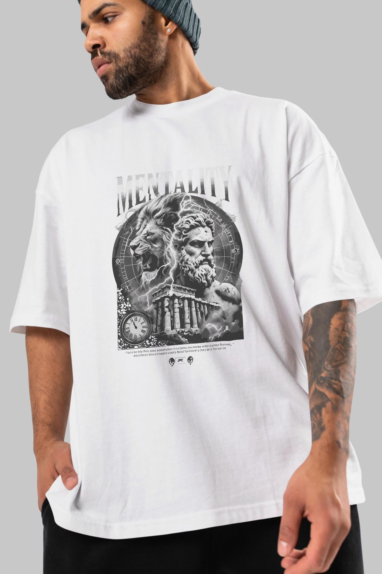 Mentality Zeus ön Baskılı Oversize t-shirt Erkek Kadın %100 Pamuk Bisiklet Yaka tişort