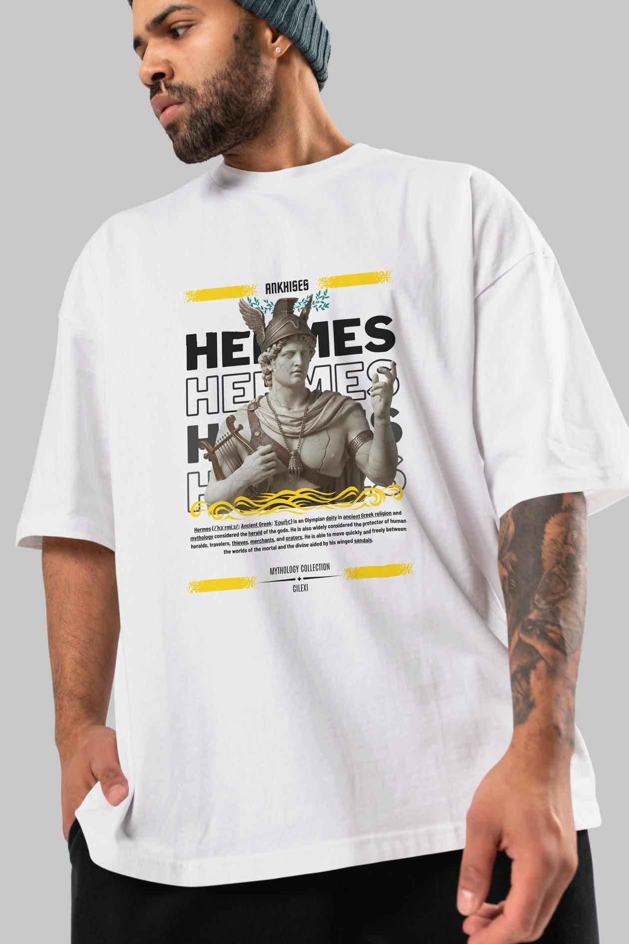 Hermes 2 ön Baskılı Oversize t-shirt Erkek Kadın %100 Pamuk Bisiklet Yaka tişort