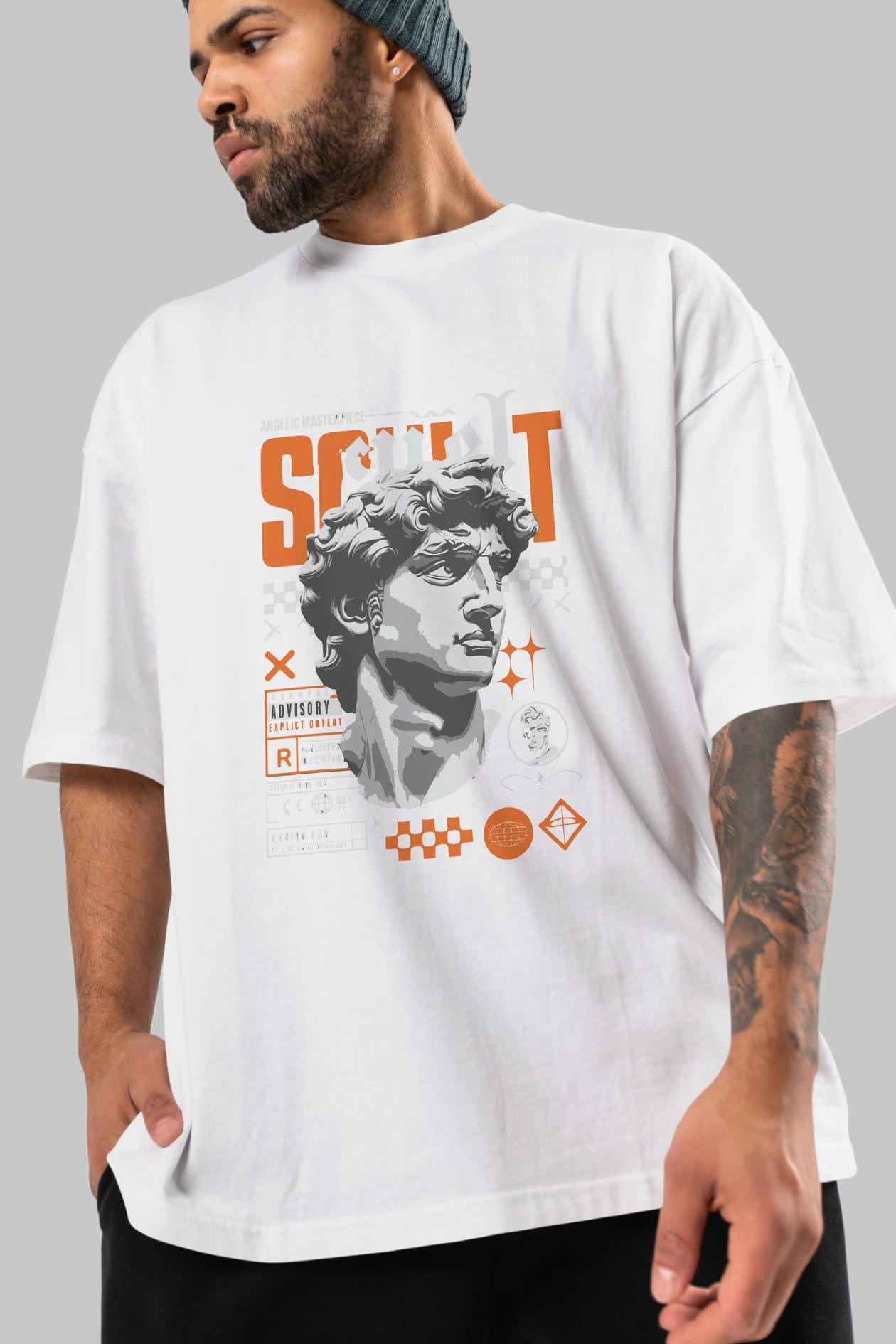 Scult ön Baskılı Oversize t-shirt Erkek Kadın %100 Pamuk Bisiklet Yaka tişort