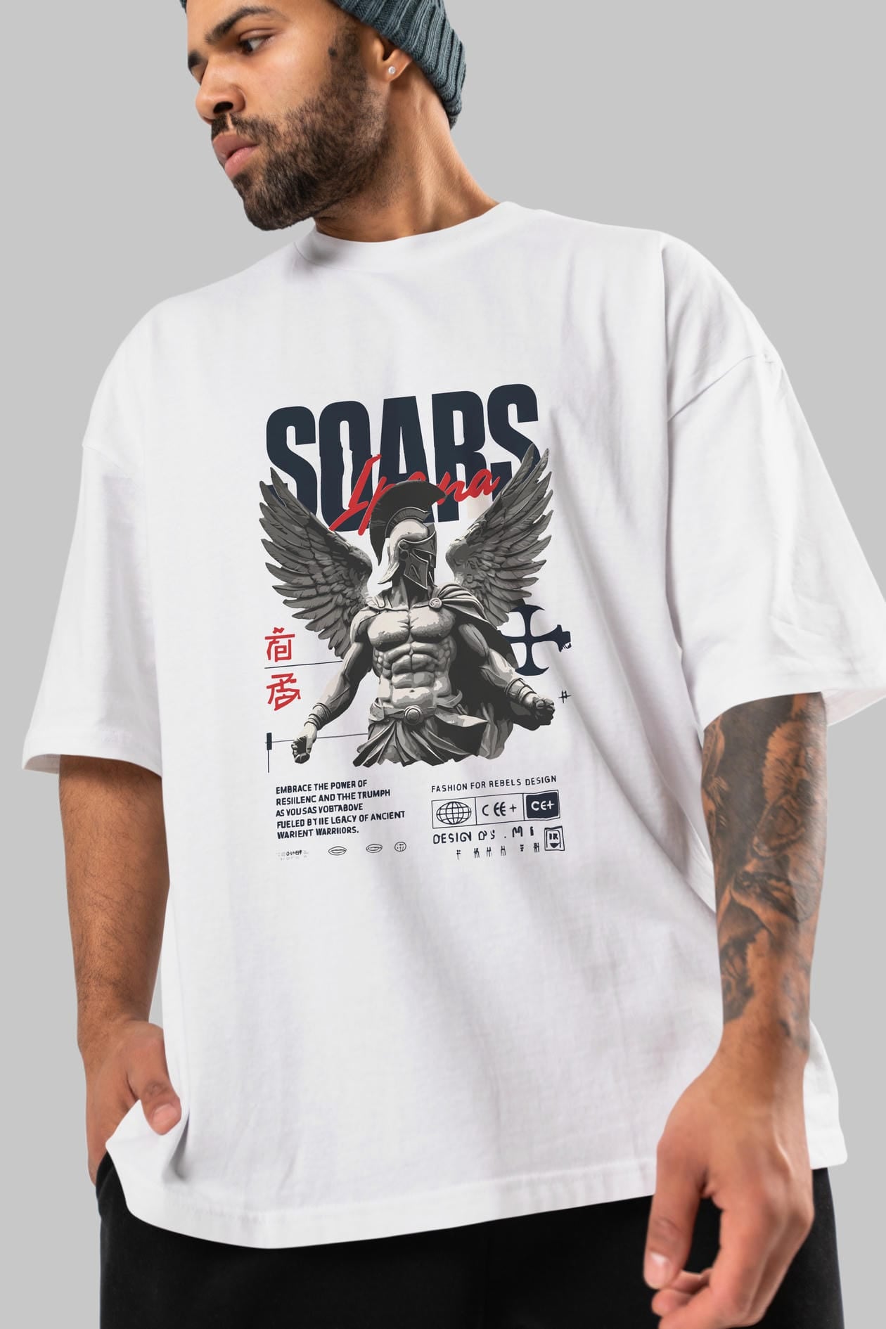 Soars ön Baskılı Oversize t-shirt Erkek Kadın %100 Pamuk Bisiklet Yaka tişort