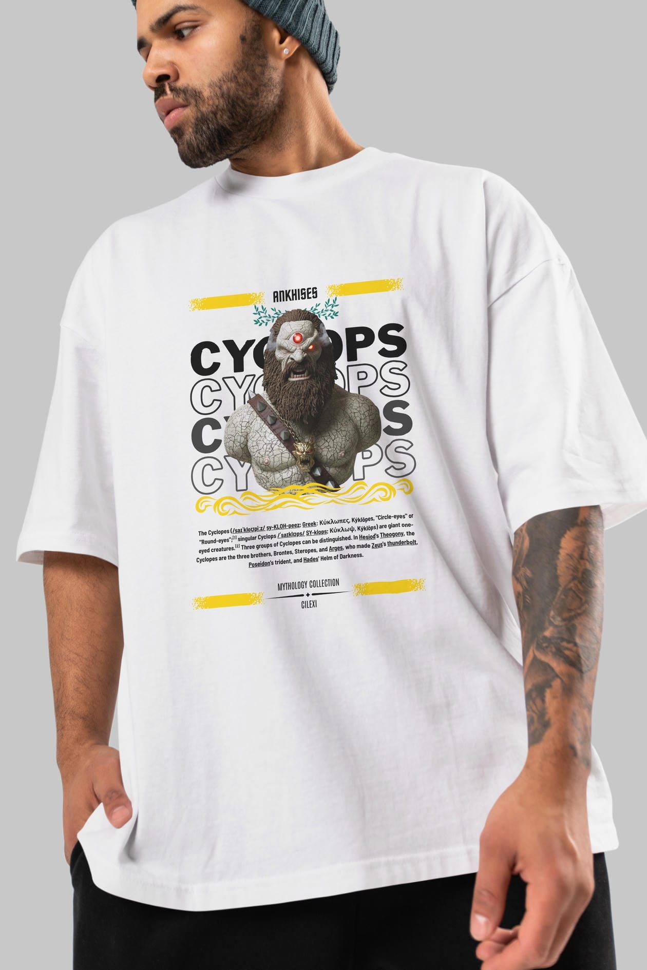Cyclopes 1 ön Baskılı Oversize t-shirt Erkek Kadın %100 Pamuk Bisiklet Yaka tişort