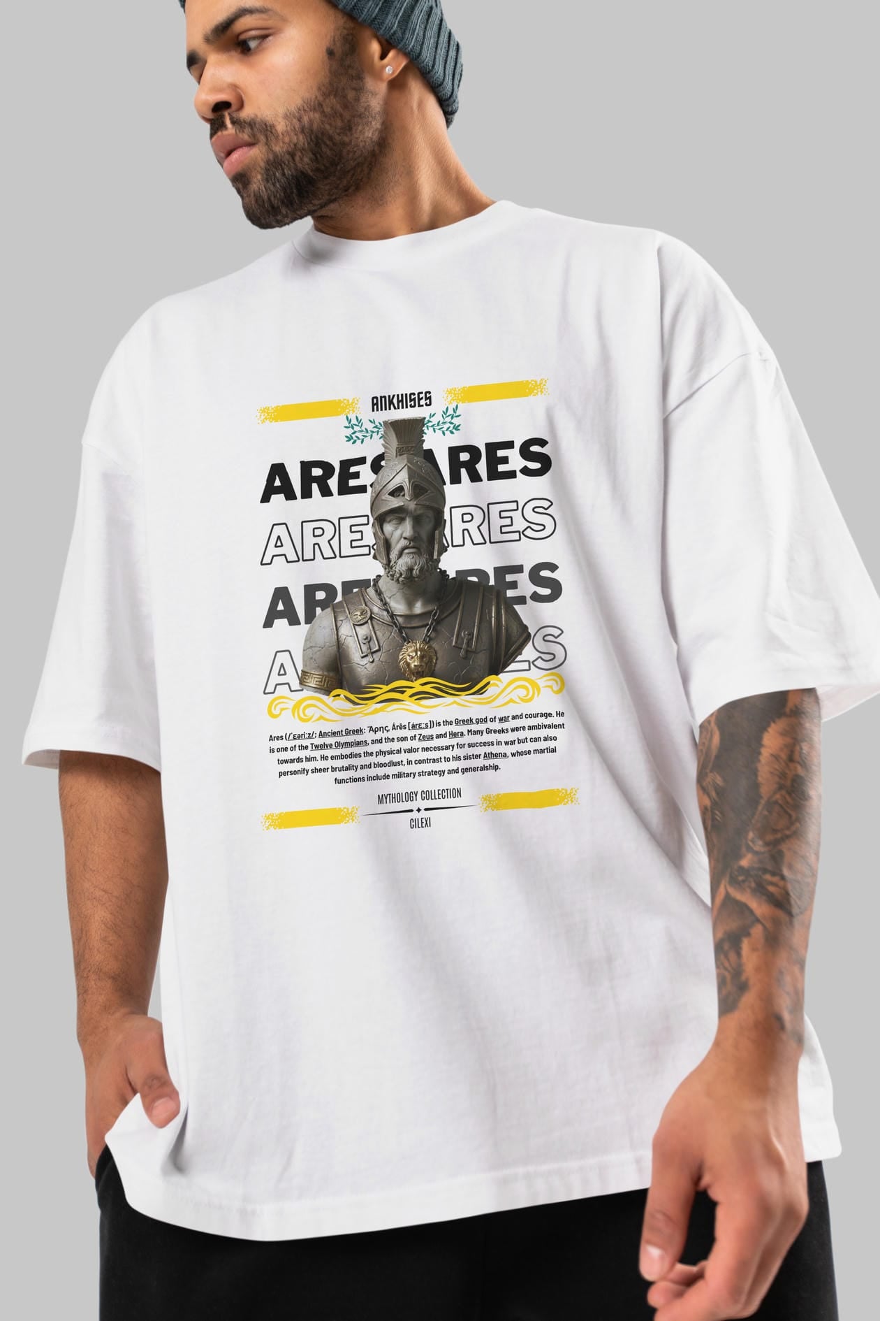 Ares 1 ön Baskılı Oversize t-shirt Erkek Kadın %100 Pamuk Bisiklet Yaka tişort