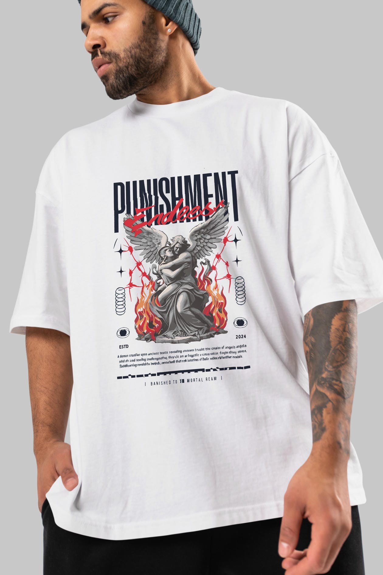 Punishment Endeess ön Baskılı Oversize t-shirt Erkek Kadın %100 Pamuk Bisiklet Yaka tişort