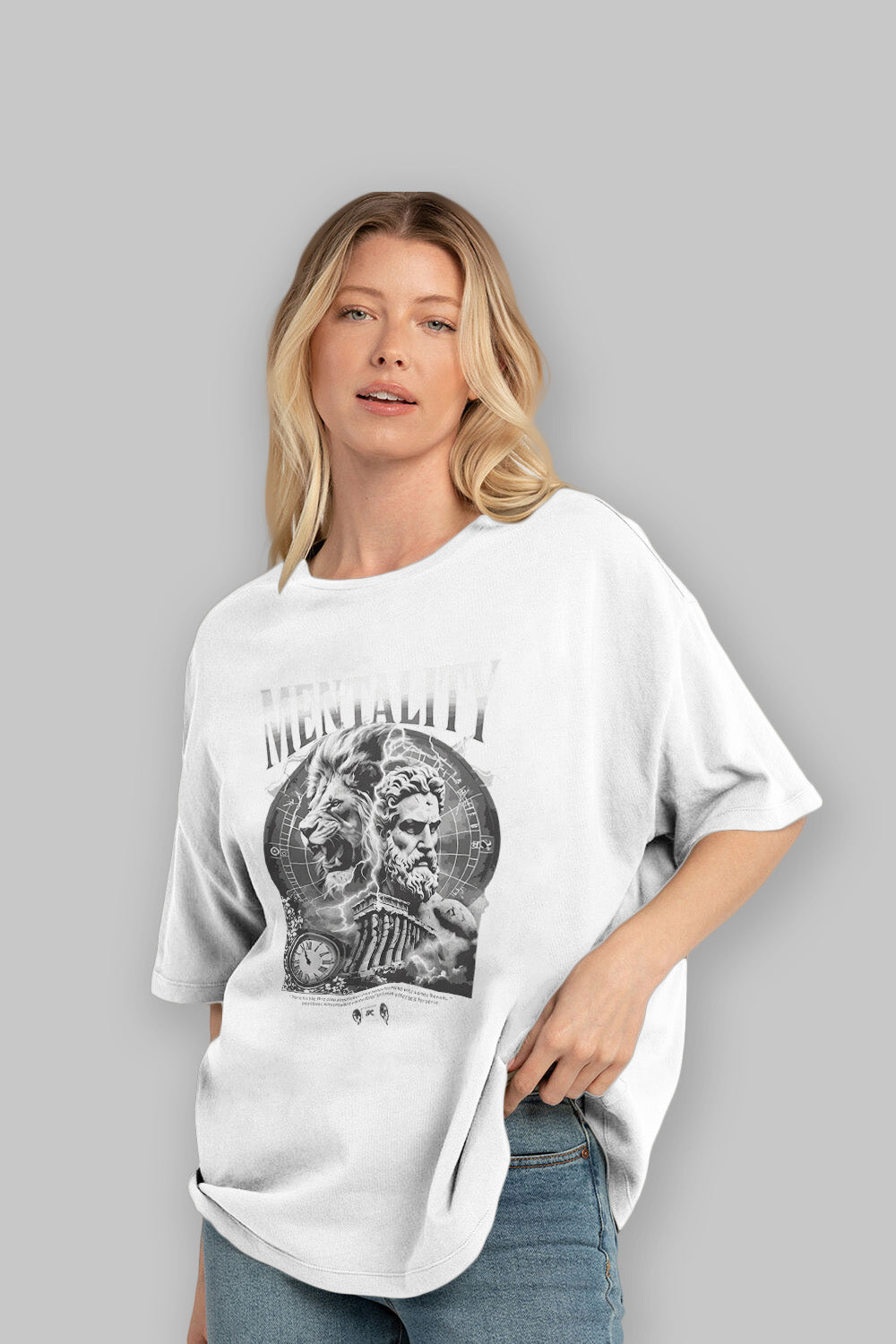 Mentality Zeus ön Baskılı Oversize t-shirt Erkek Kadın %100 Pamuk Bisiklet Yaka tişort