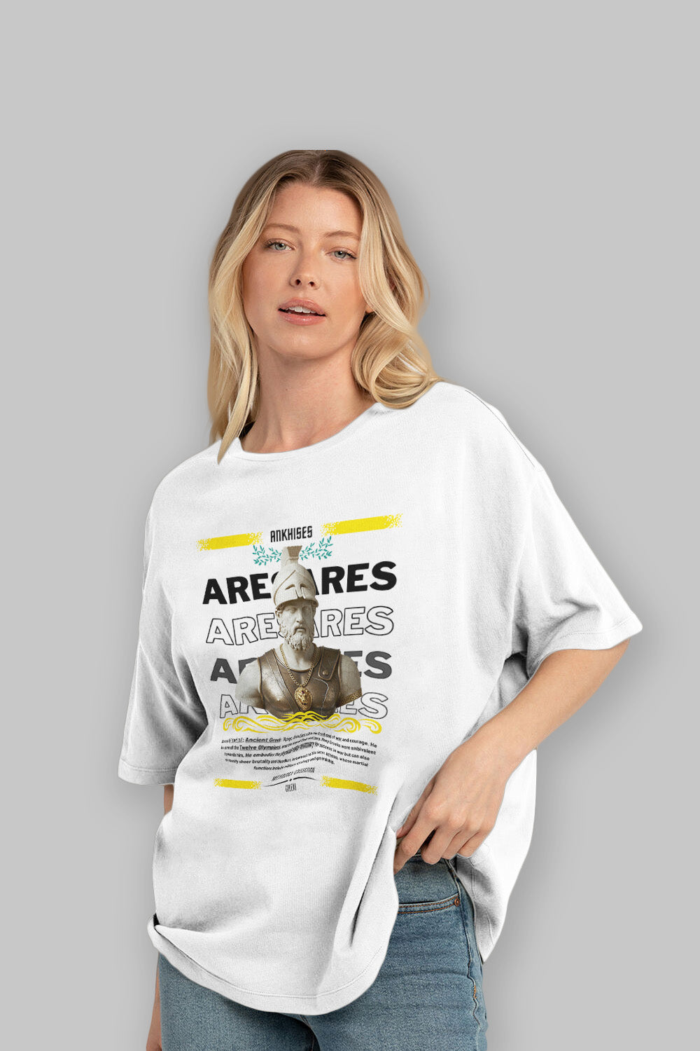 Ares 2 ön Baskılı Oversize t-shirt Erkek Kadın %100 Pamuk Bisiklet Yaka tişort
