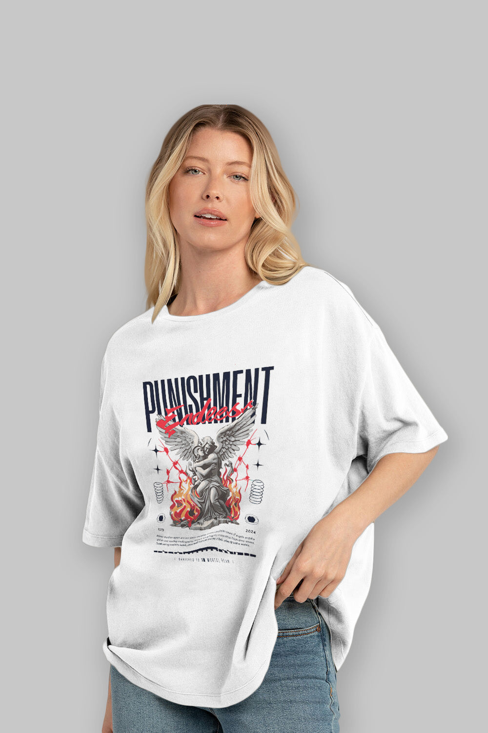 Punishment Endeess ön Baskılı Oversize t-shirt Erkek Kadın %100 Pamuk Bisiklet Yaka tişort