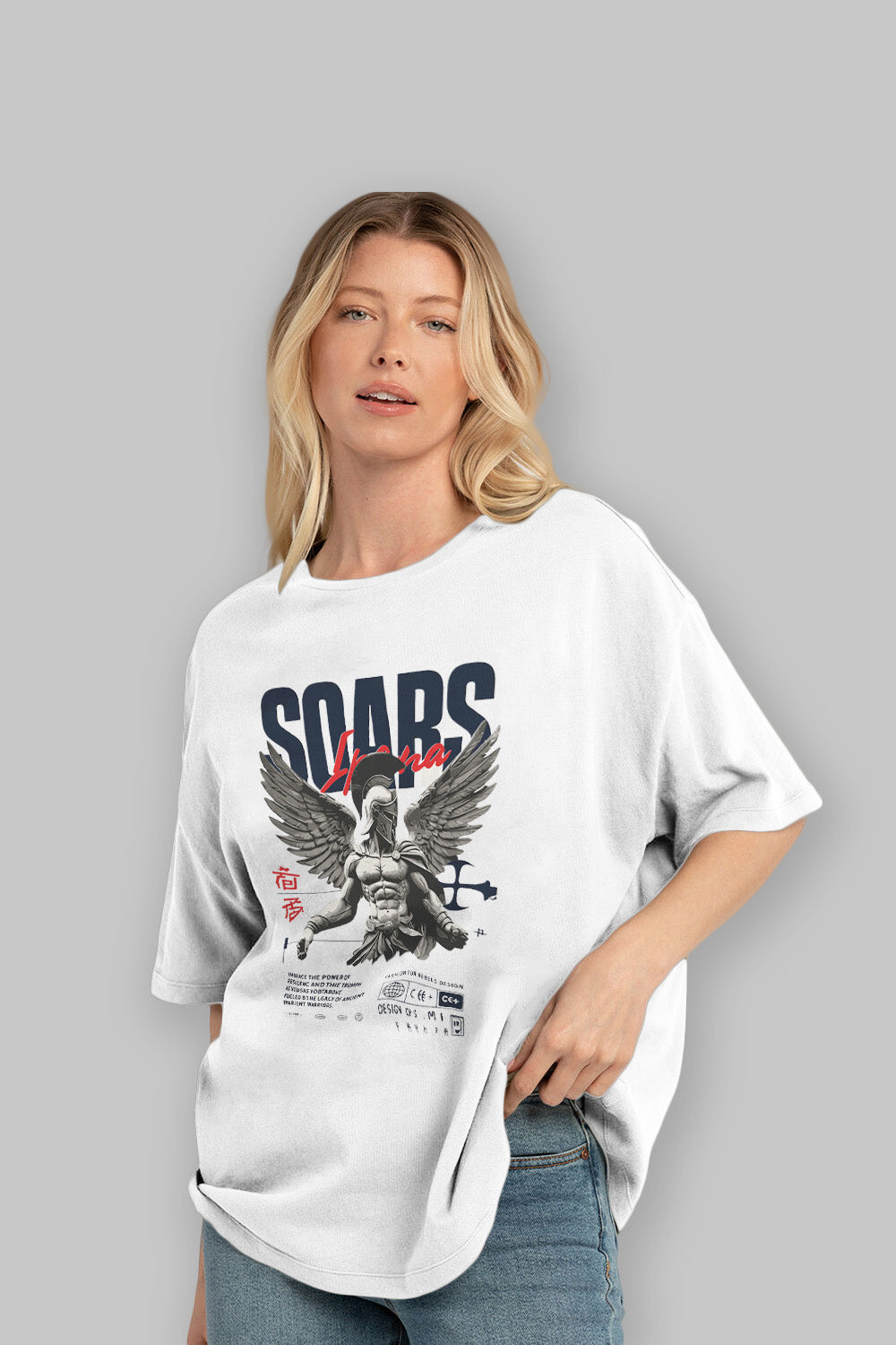 Soars ön Baskılı Oversize t-shirt Erkek Kadın %100 Pamuk Bisiklet Yaka tişort