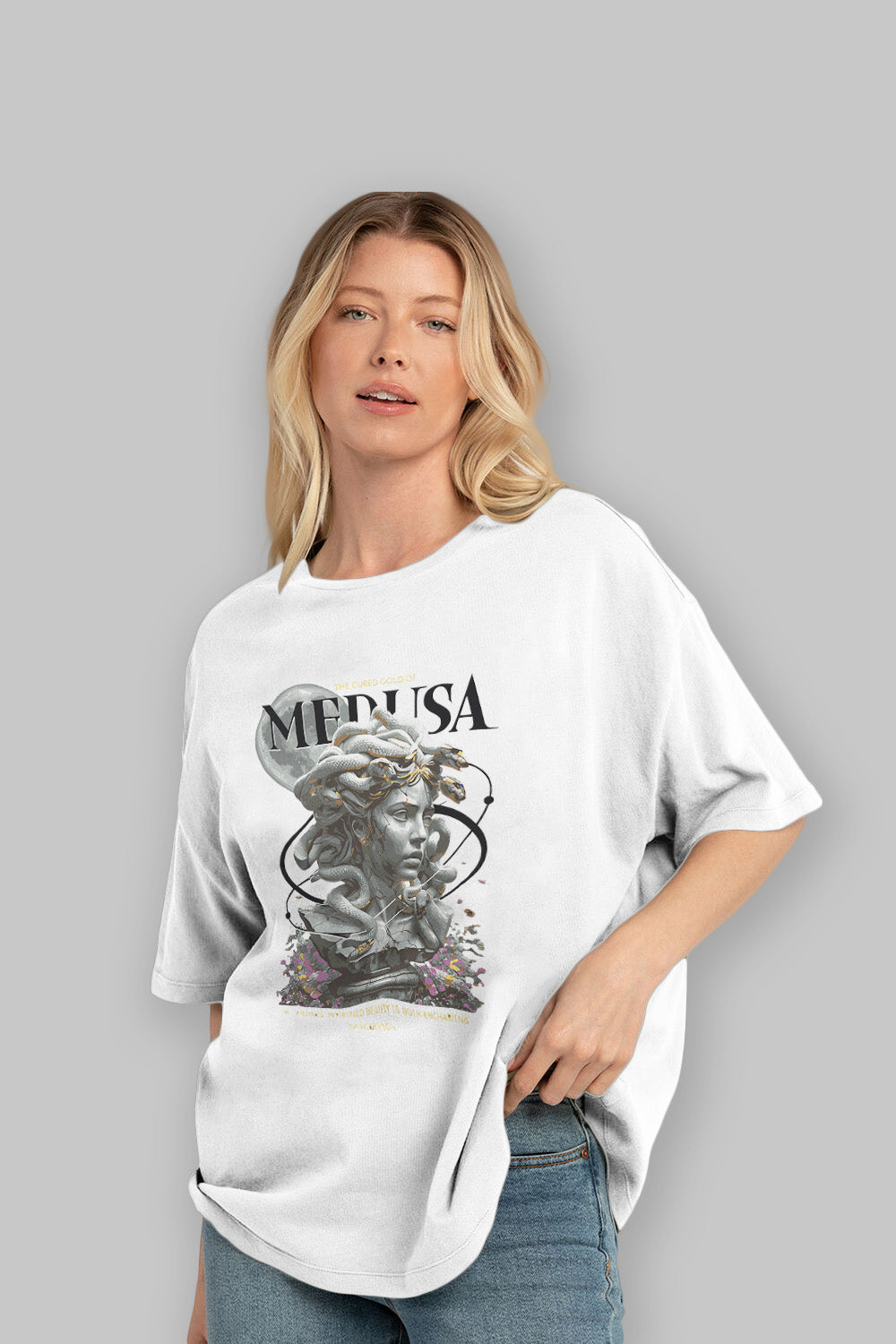Medusa ön Baskılı Oversize t-shirt Erkek Kadın %100 Pamuk Bisiklet Yaka tişort