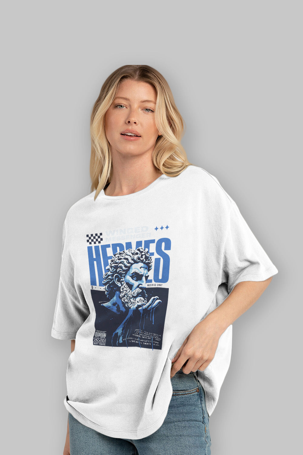 Hermes 2 ön Baskılı Oversize t-shirt Erkek Kadın %100 Pamuk Bisiklet Yaka tişort