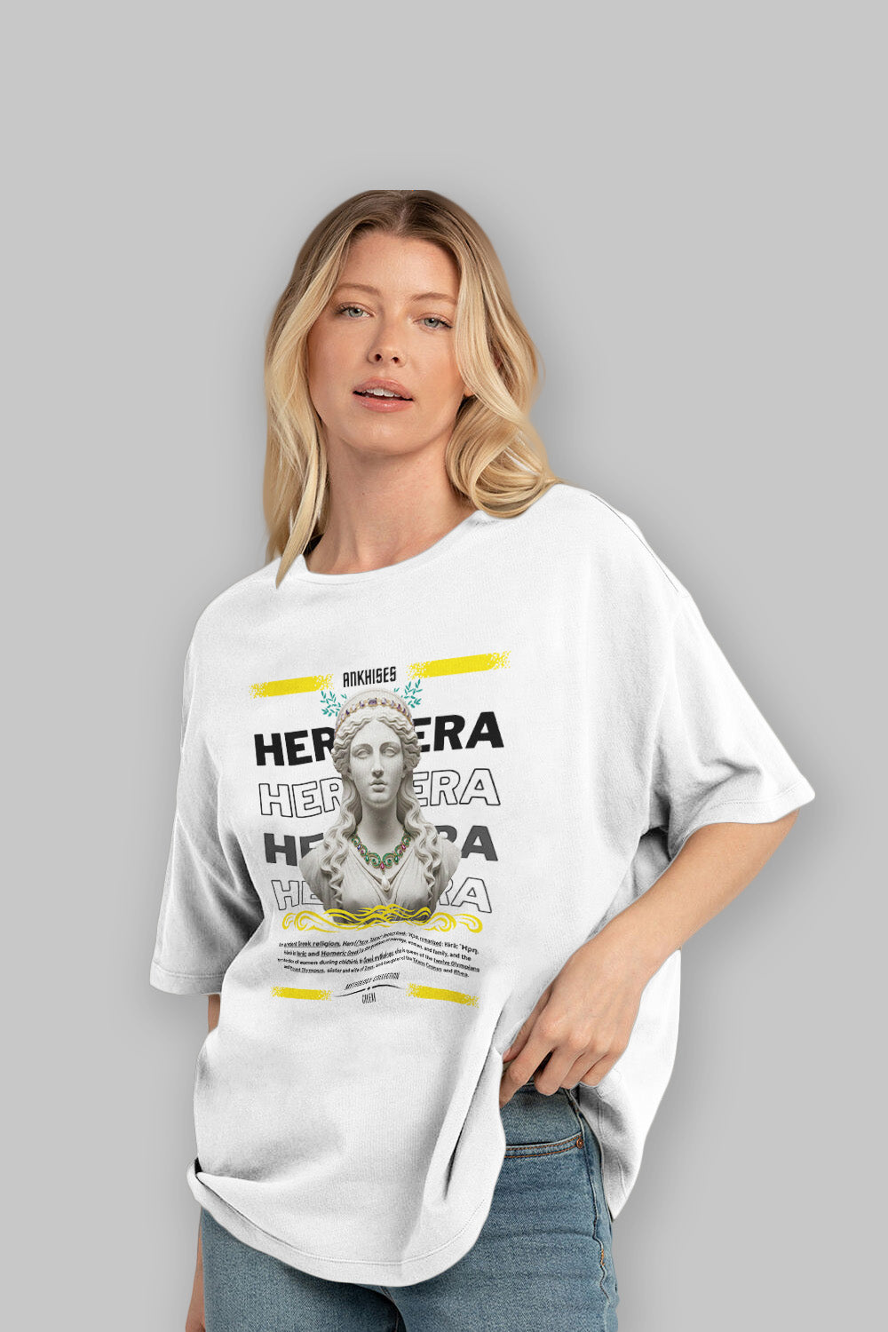 Hera 1 ön Baskılı Oversize t-shirt Erkek Kadın %100 Pamuk Bisiklet Yaka tişort