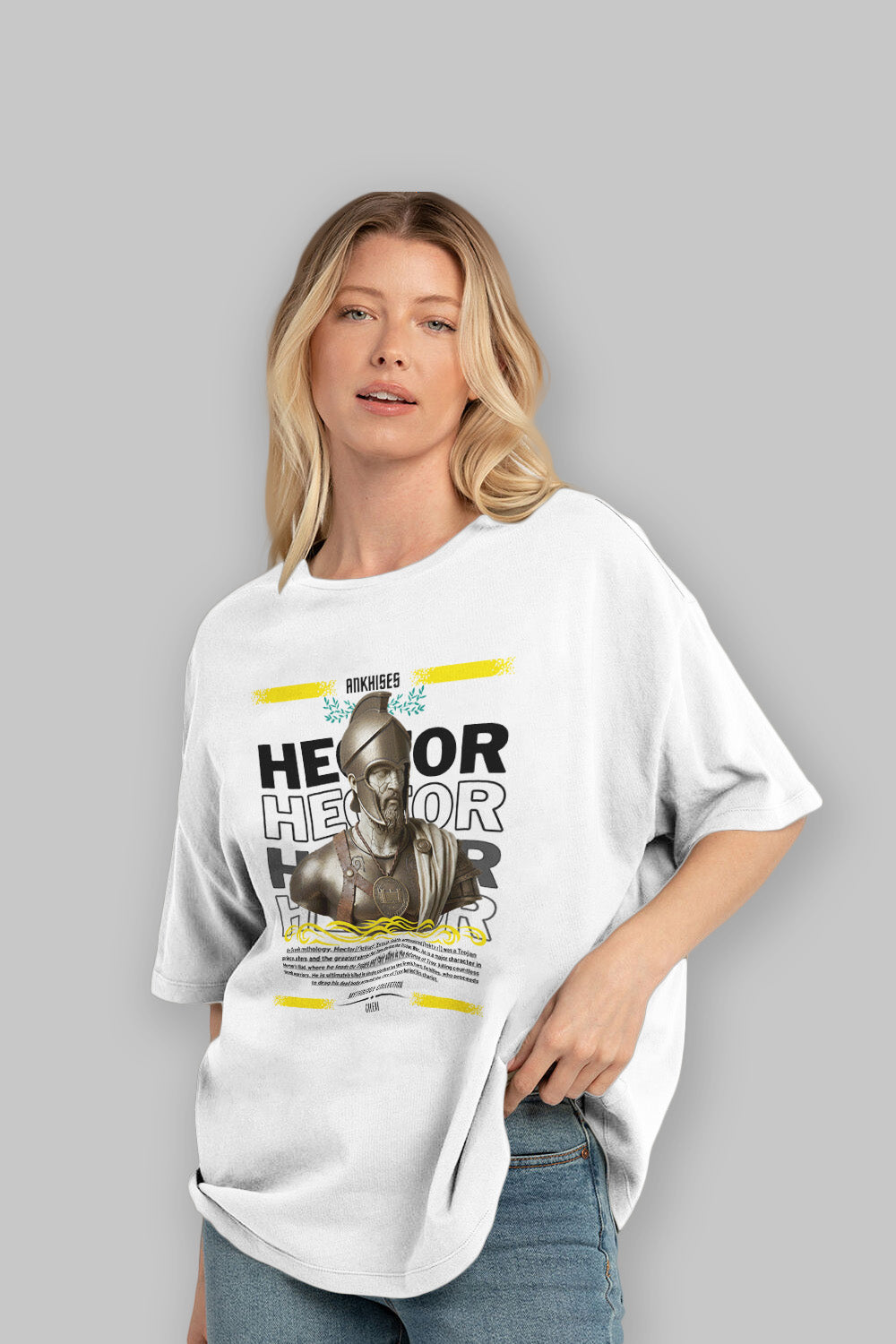 Hector 1 ön Baskılı Oversize t-shirt Erkek Kadın %100 Pamuk Bisiklet Yaka tişort