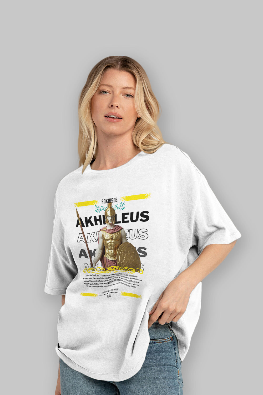 Akhilleus 1 ön Baskılı Oversize t-shirt Erkek Kadın %100 Pamuk Bisiklet Yaka tişort