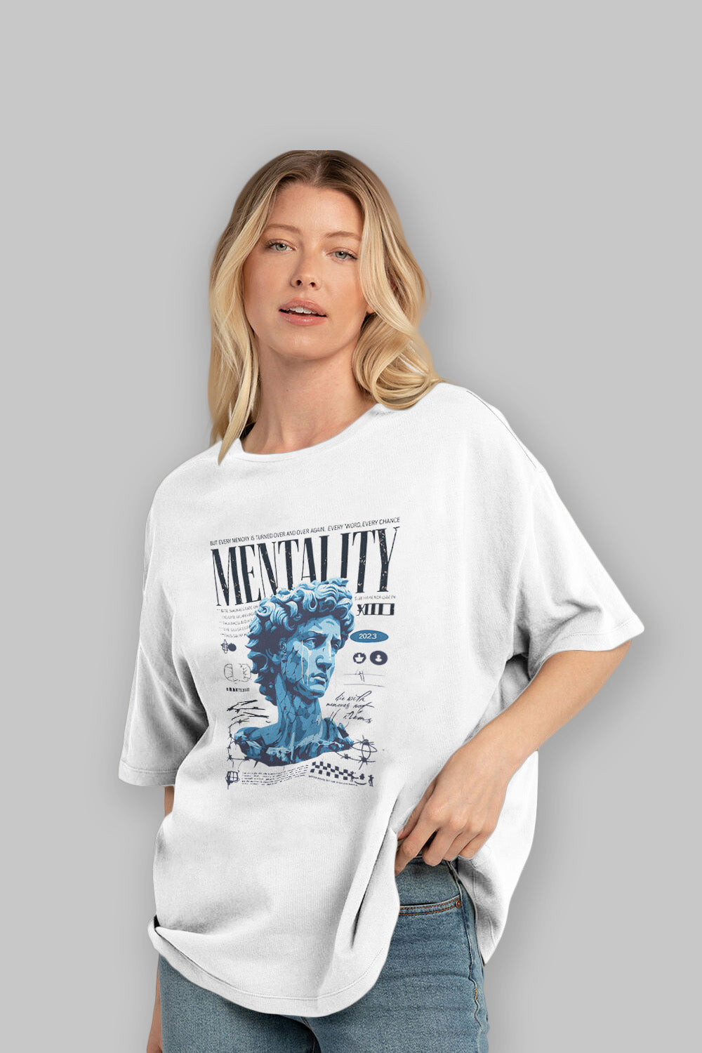 Mentality 2 ön Baskılı Oversize t-shirt Erkek Kadın %100 Pamuk Bisiklet Yaka tişort