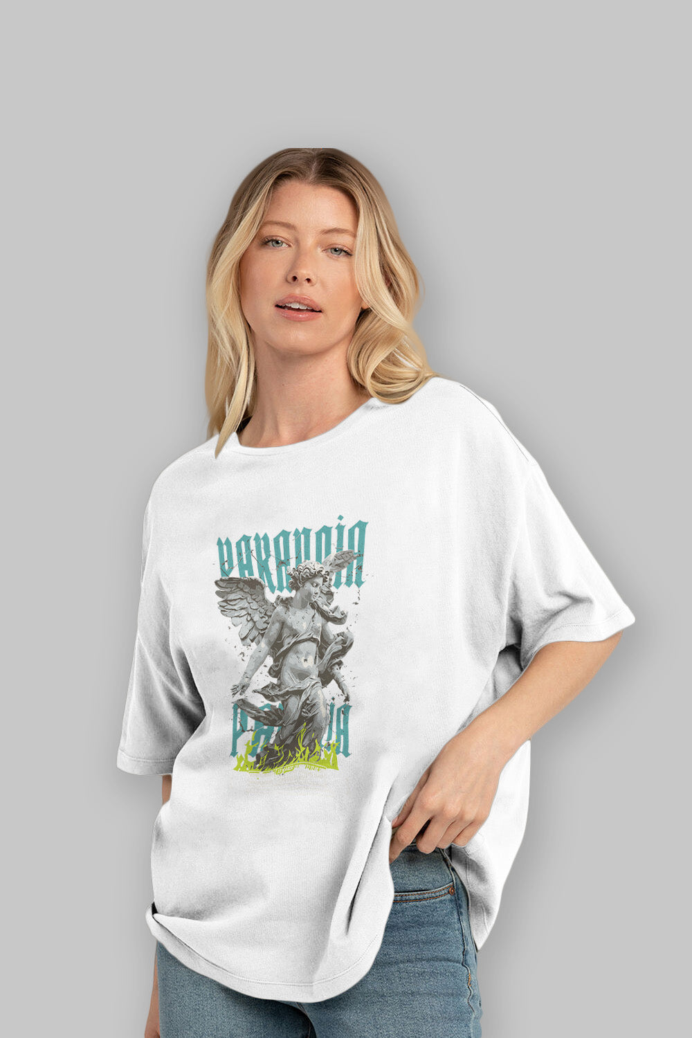 Paranoia ön Baskılı Oversize t-shirt Erkek Kadın %100 Pamuk Bisiklet Yaka tişort