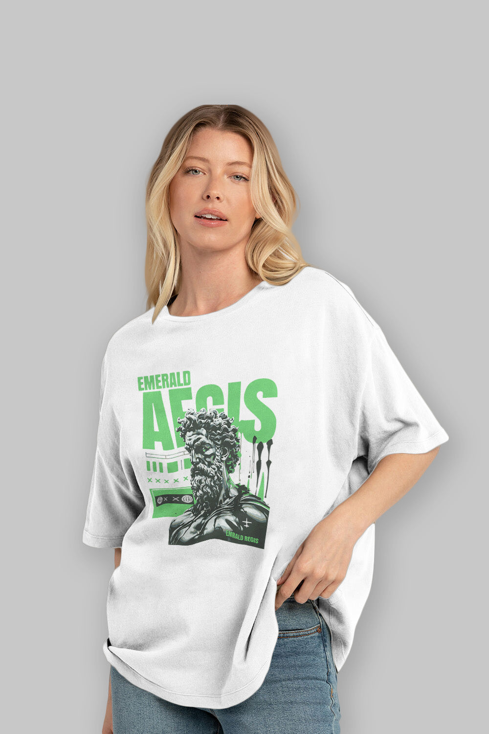 Emrald Regis ön Baskılı Oversize t-shirt Erkek Kadın %100 Pamuk Bisiklet Yaka tişort