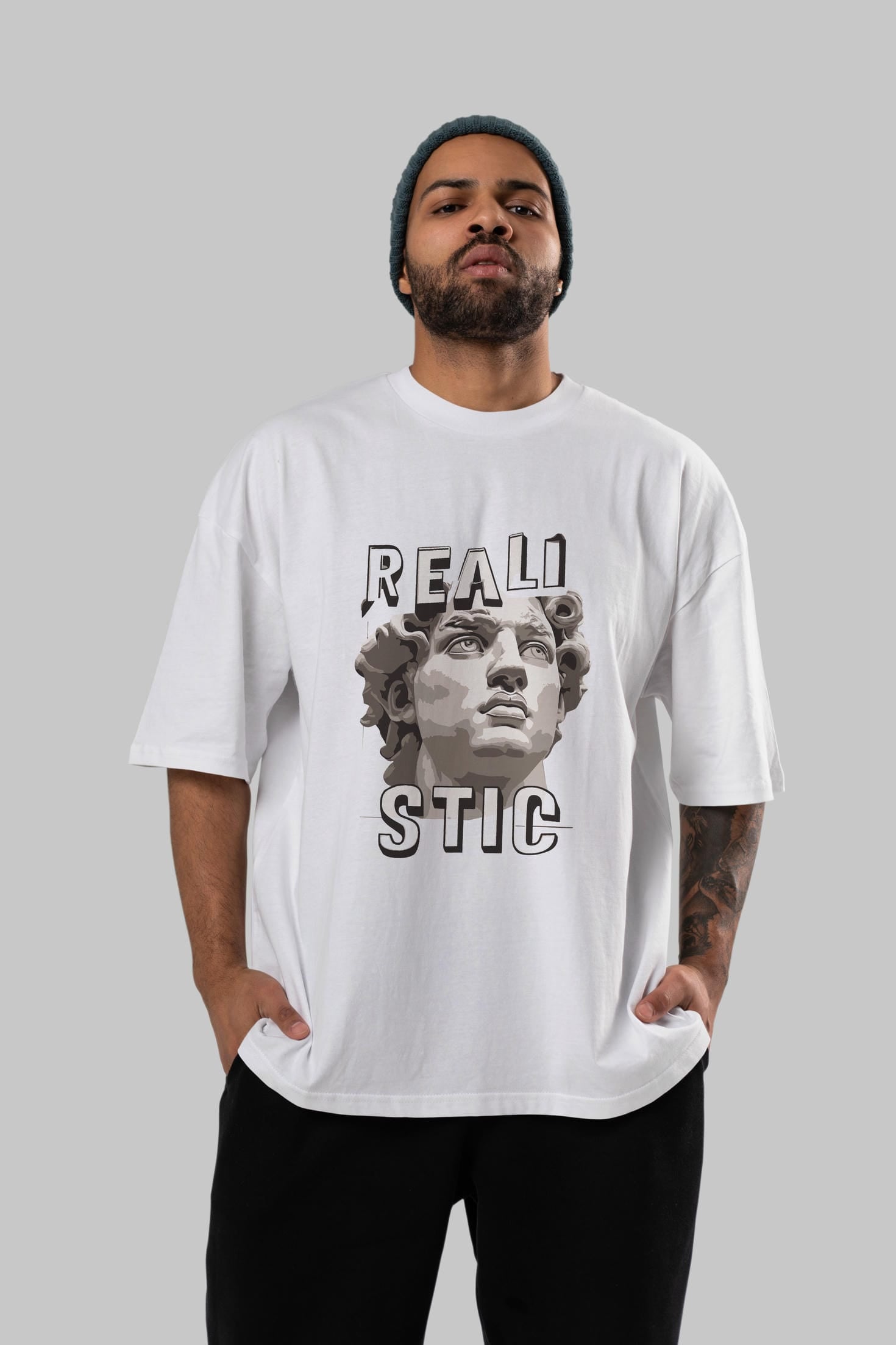 Realistic ön Baskılı Oversize t-shirt Erkek Kadın %100 Pamuk Bisiklet Yaka tişort