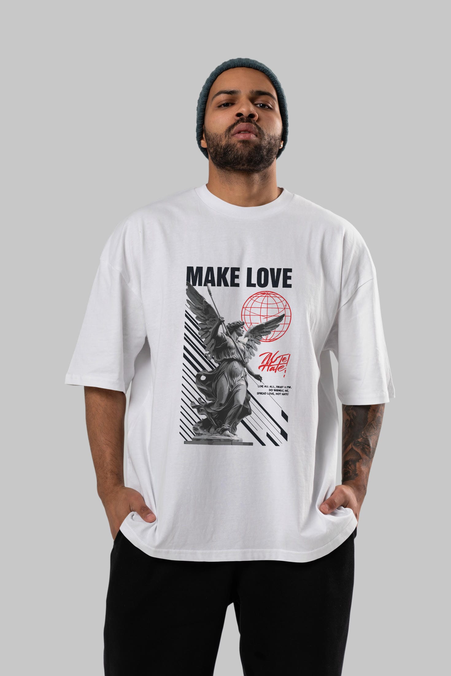 Make Love ön Baskılı Oversize t-shirt Erkek Kadın %100 Pamuk Bisiklet Yaka tişort