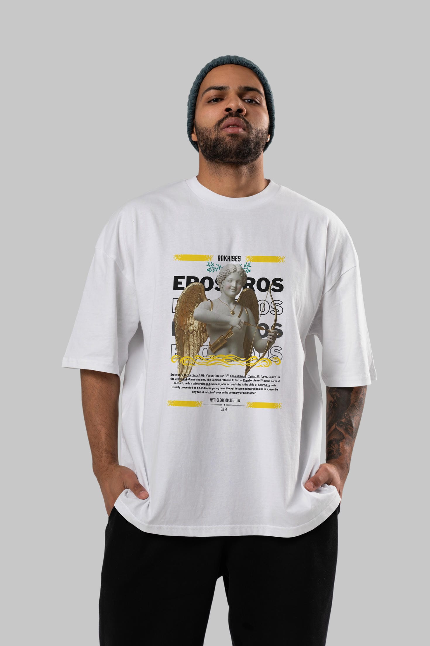 Eros ön Baskılı Oversize t-shirt Erkek Kadın %100 Pamuk Bisiklet Yaka tişort