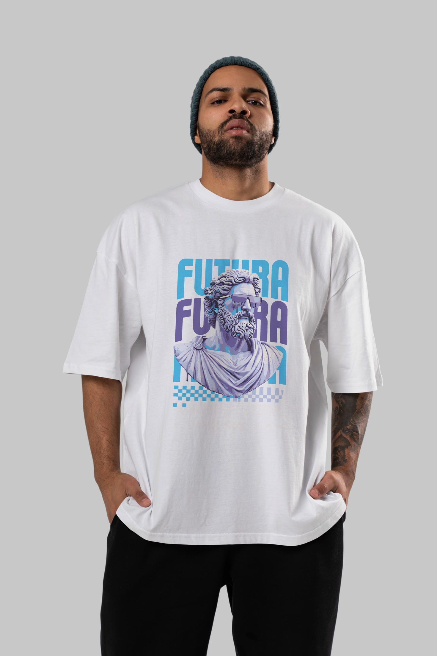 Futura Zeus ön Baskılı Oversize t-shirt Erkek Kadın %100 Pamuk Bisiklet Yaka tişort