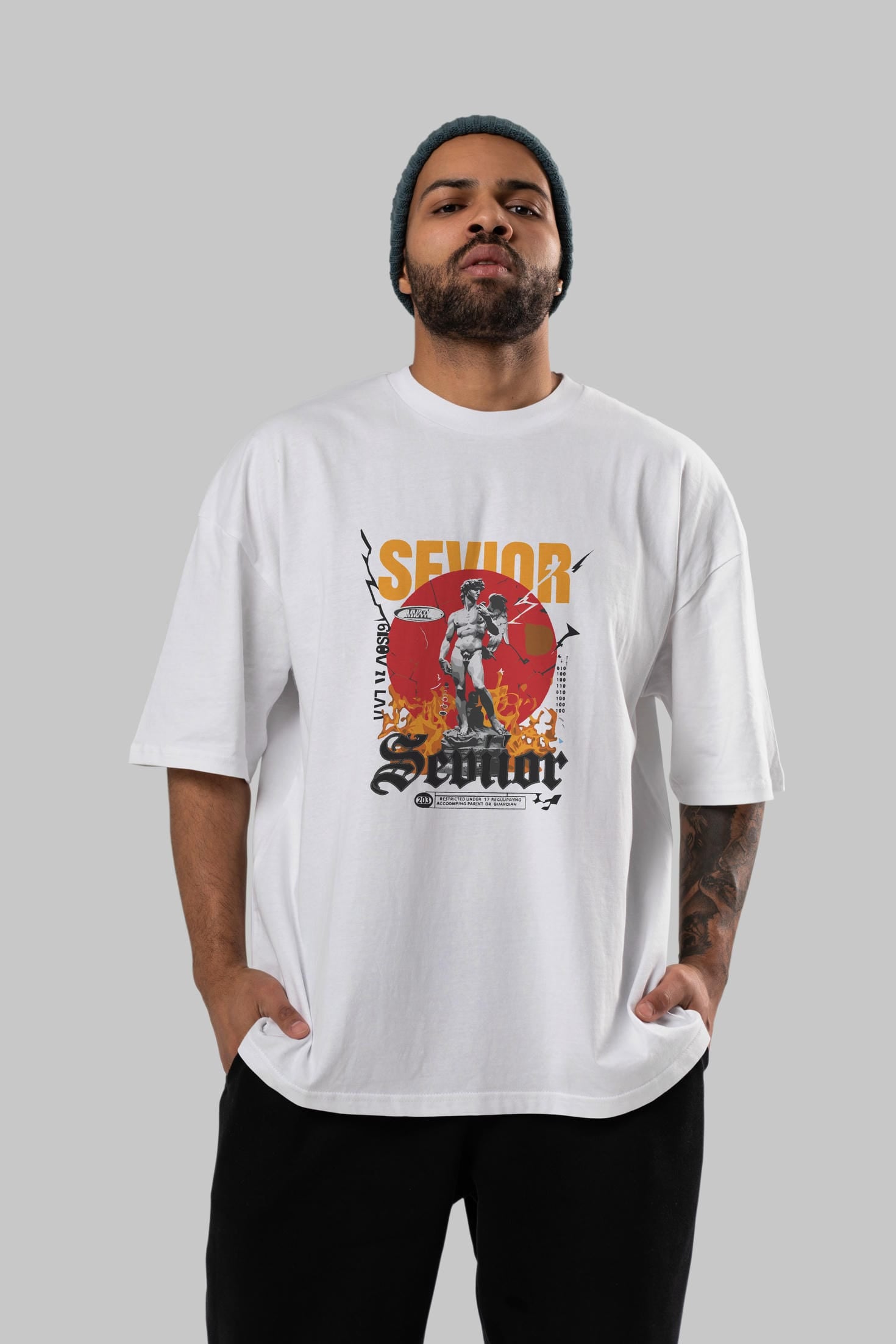 Sevior ön Baskılı Oversize t-shirt Erkek Kadın %100 Pamuk Bisiklet Yaka tişort