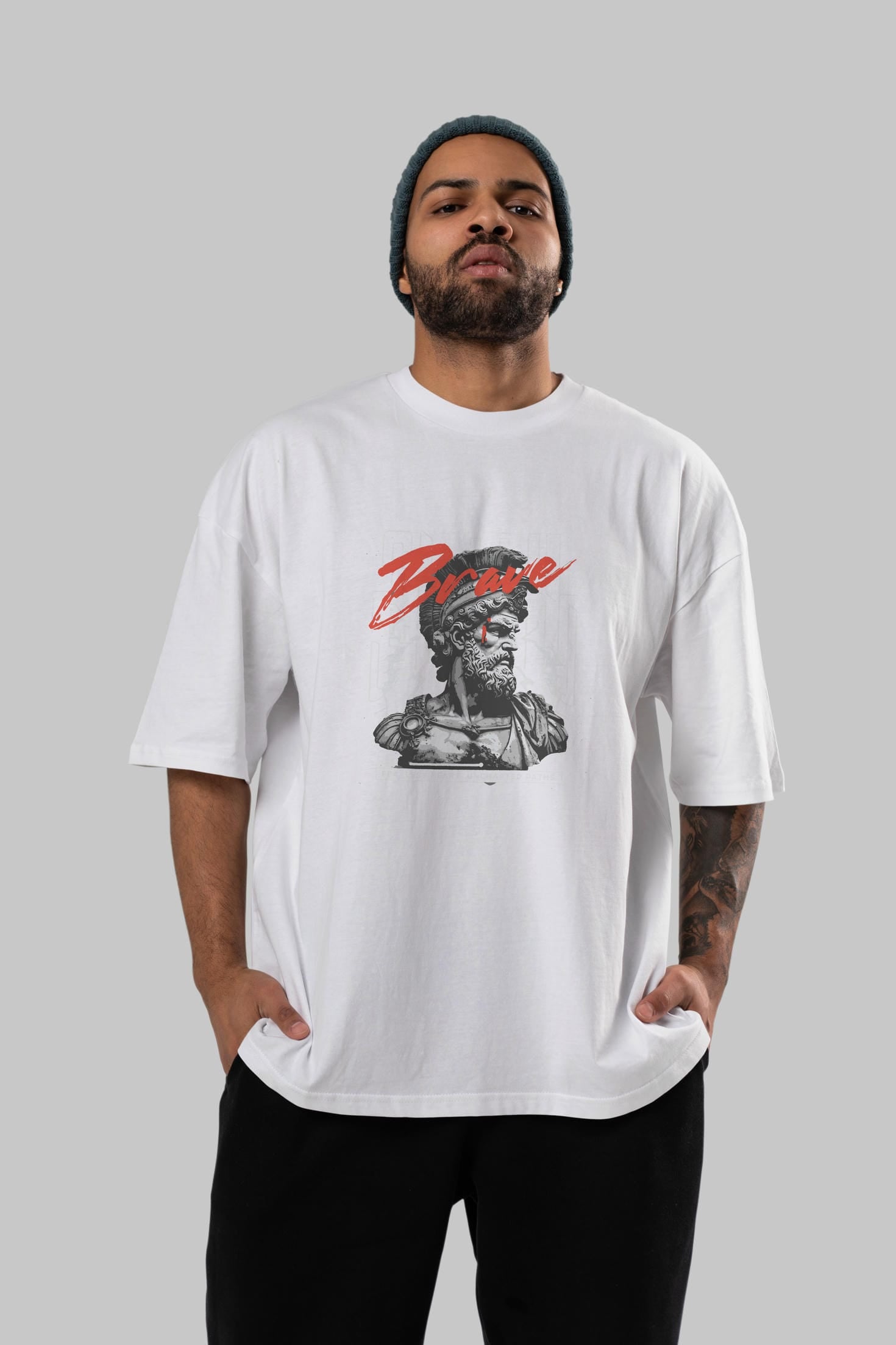 Brave ön Baskılı Oversize t-shirt Erkek Kadın %100 Pamuk Bisiklet Yaka tişort