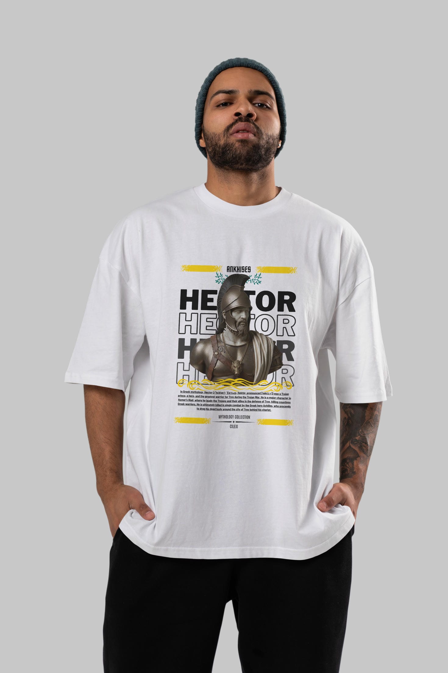 Hector 2 ön Baskılı Oversize t-shirt Erkek Kadın %100 Pamuk Bisiklet Yaka tişort