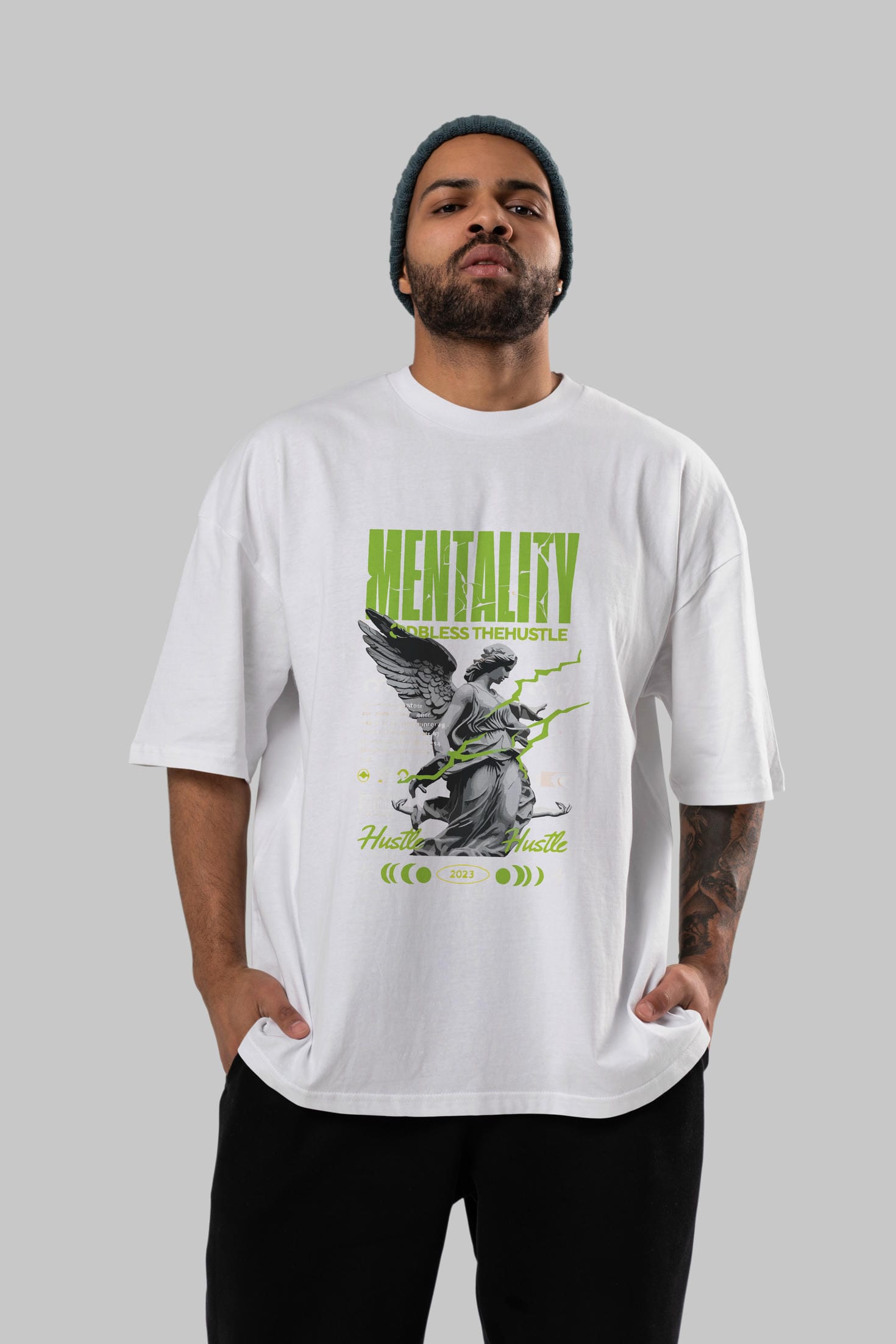 Mentality ön Baskılı Oversize t-shirt Erkek Kadın %100 Pamuk Bisiklet Yaka tişort