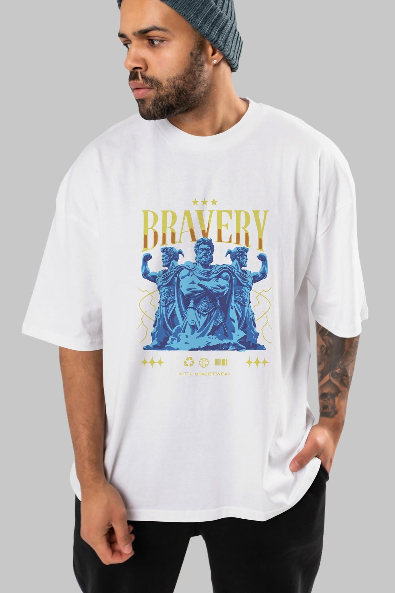 Bravery ön Baskılı Oversize t-shirt Erkek Kadın %100 Pamuk Bisiklet Yaka tişort