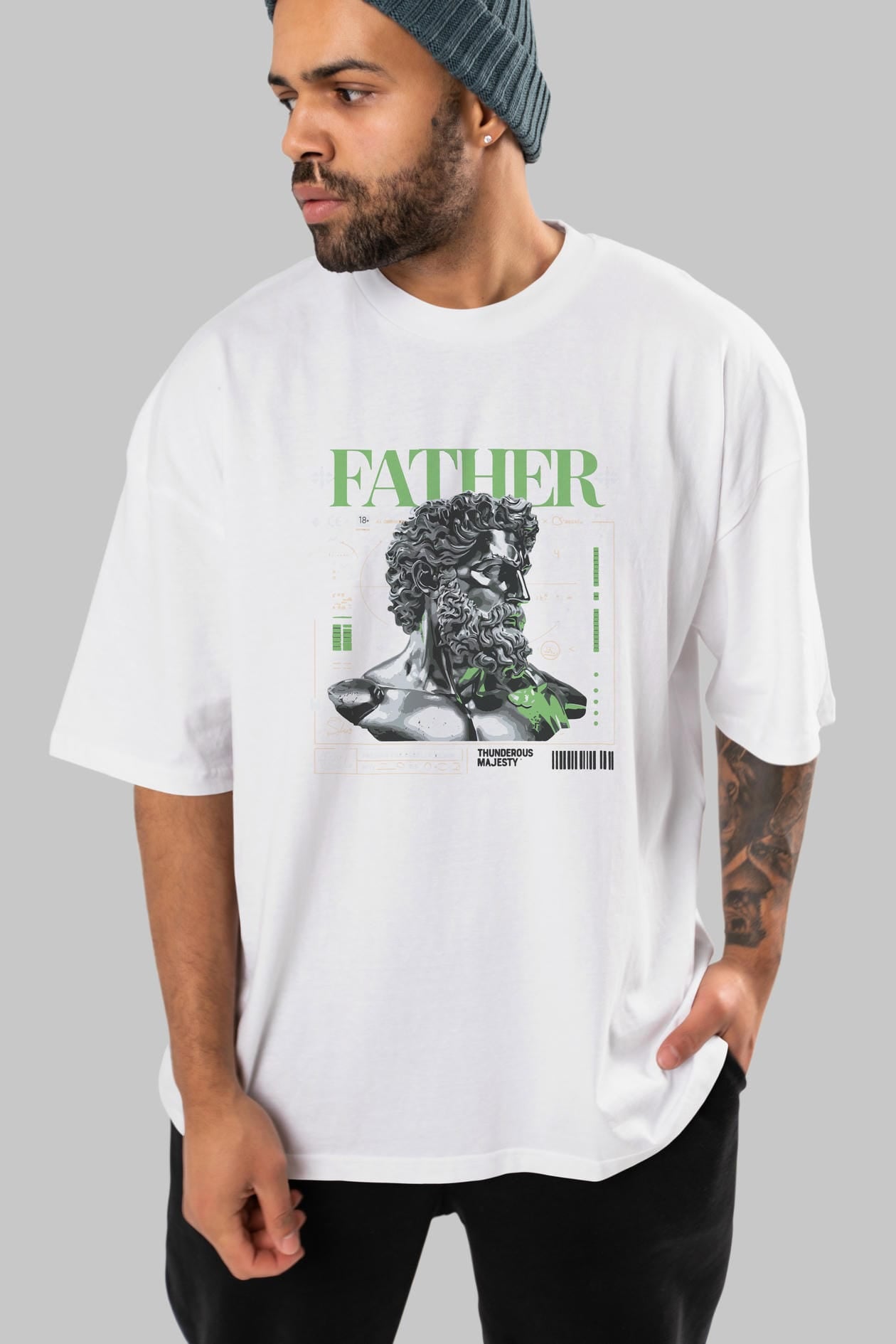 Father Zeus ön Baskılı Oversize t-shirt Erkek Kadın %100 Pamuk Bisiklet Yaka tişort