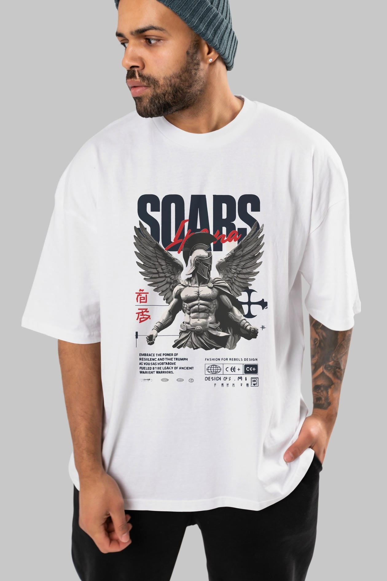 Soars ön Baskılı Oversize t-shirt Erkek Kadın %100 Pamuk Bisiklet Yaka tişort