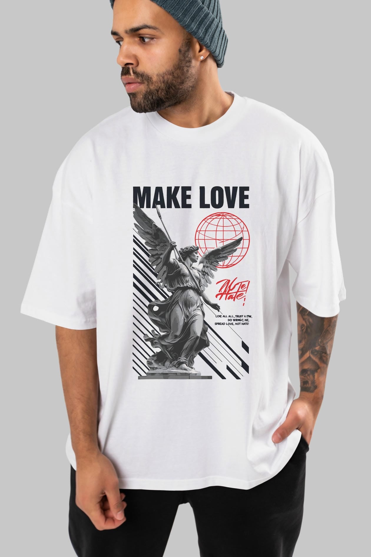 Make Love ön Baskılı Oversize t-shirt Erkek Kadın %100 Pamuk Bisiklet Yaka tişort