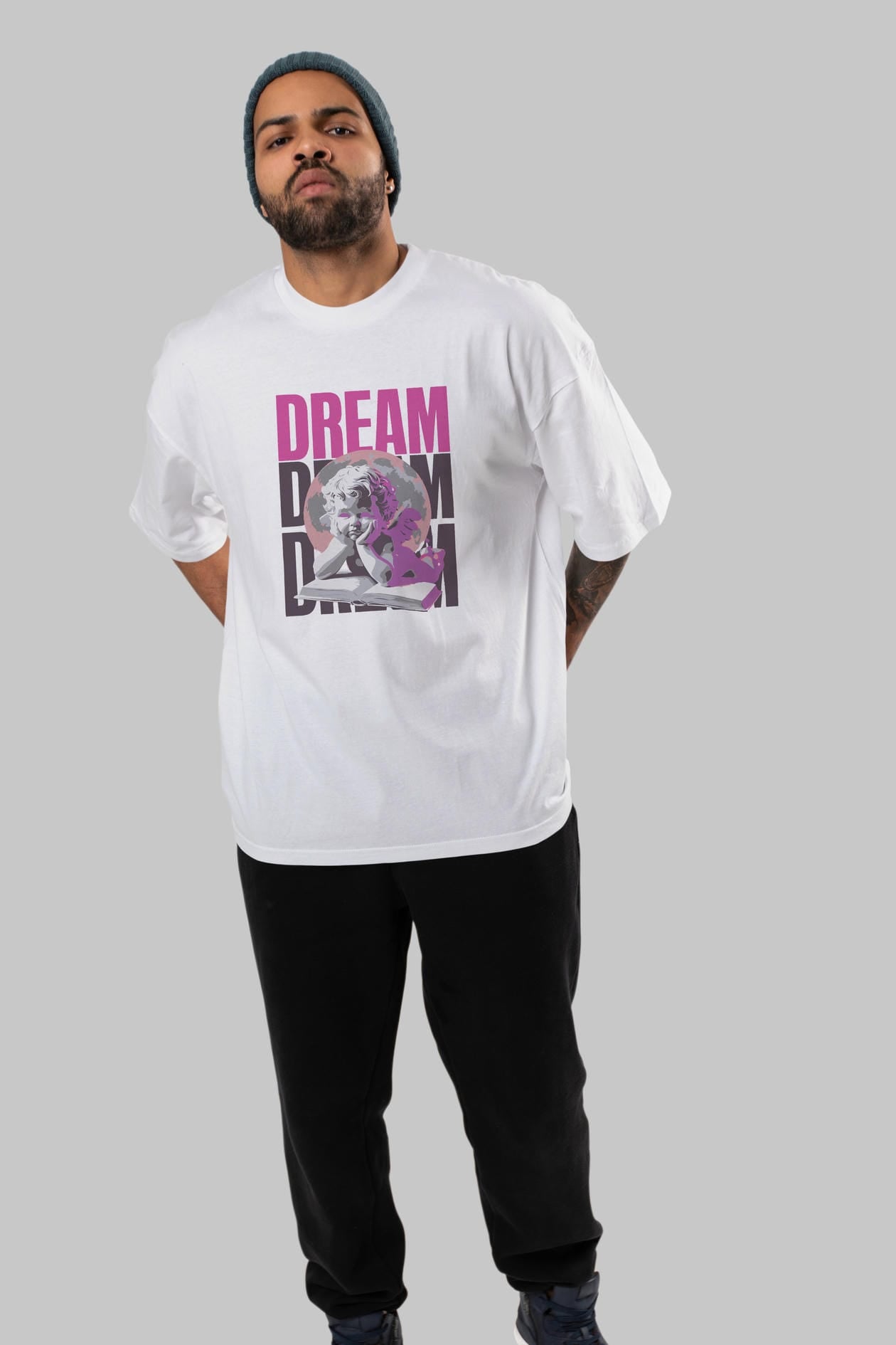 Dream Angel ön Baskılı Oversize t-shirt Erkek Kadın %100 Pamuk Bisiklet Yaka tişort