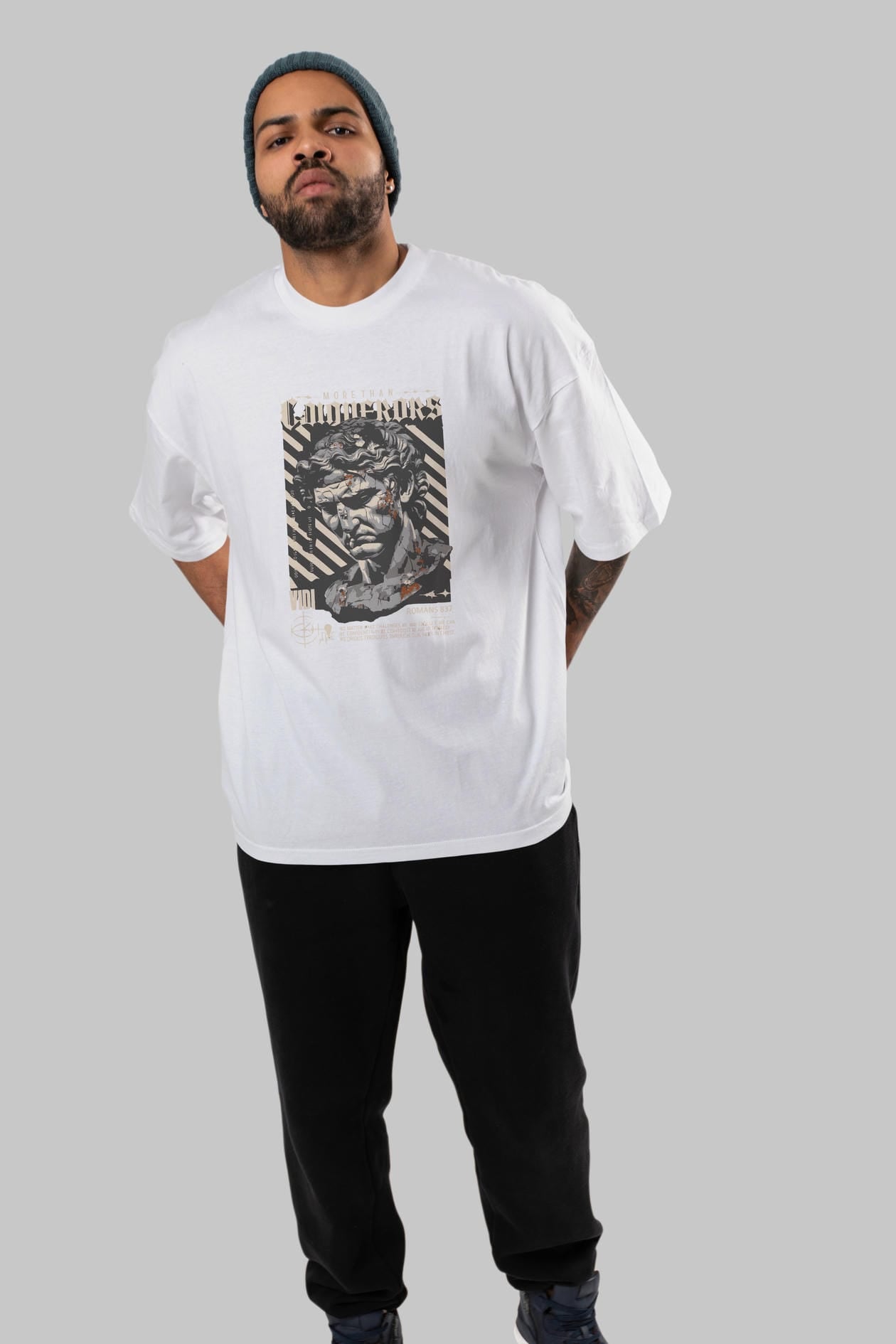 Roman Conqueror ön Baskılı Oversize t-shirt Erkek Kadın %100 Pamuk Bisiklet Yaka tişort