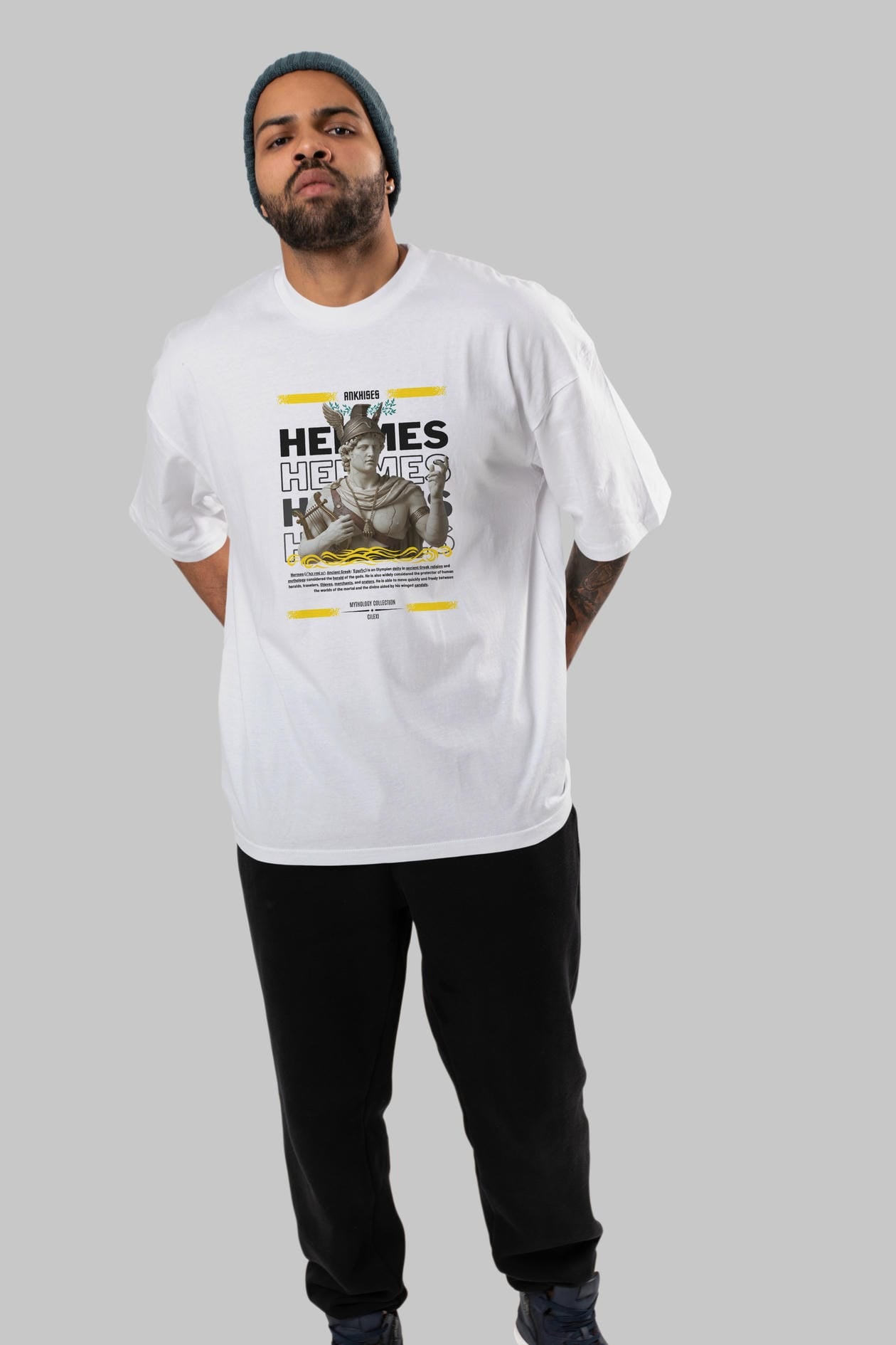 Hermes 2 ön Baskılı Oversize t-shirt Erkek Kadın %100 Pamuk Bisiklet Yaka tişort