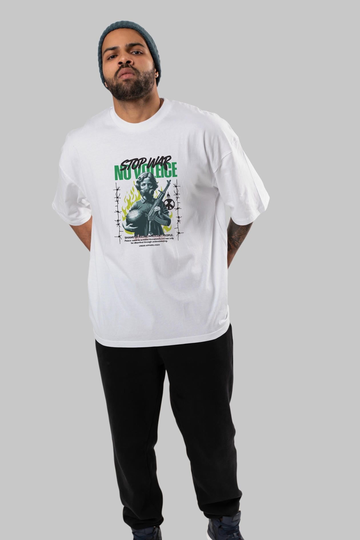 Stop War ön Baskılı Oversize t-shirt Erkek Kadın %100 Pamuk Bisiklet Yaka tişort