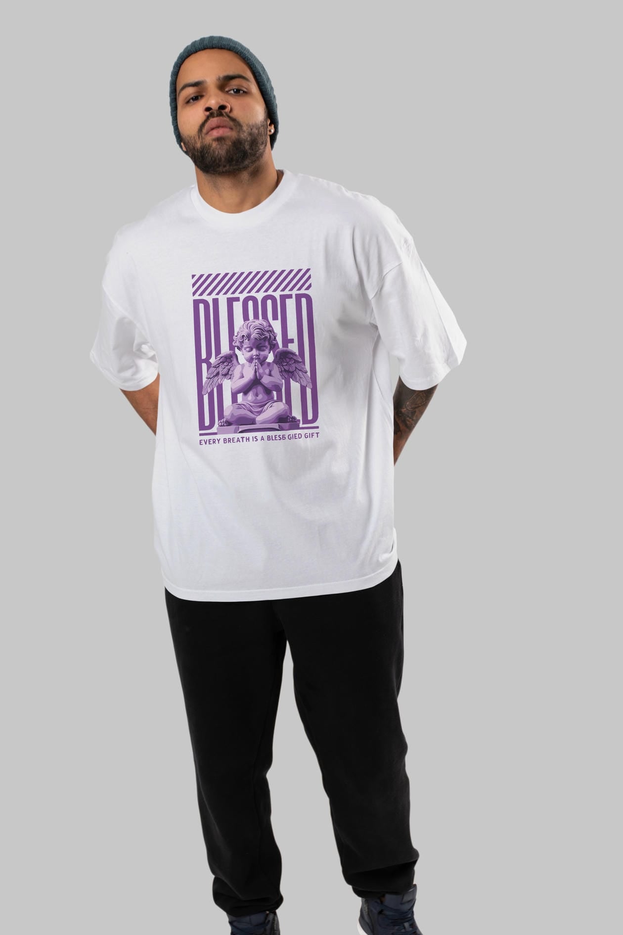 Blessed ön Baskılı Oversize t-shirt Erkek Kadın %100 Pamuk Bisiklet Yaka tişort