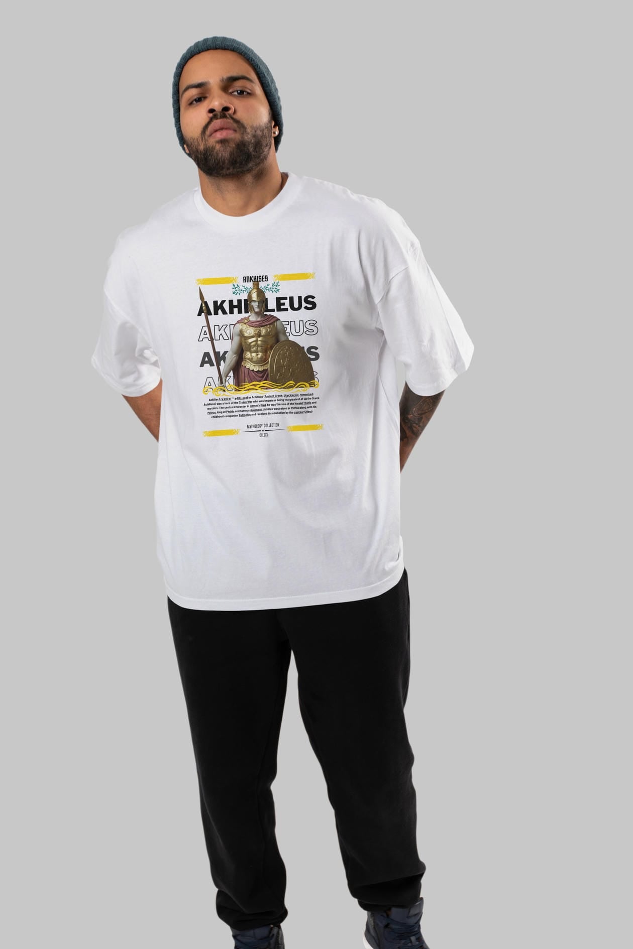 Akhilleus 1 ön Baskılı Oversize t-shirt Erkek Kadın %100 Pamuk Bisiklet Yaka tişort
