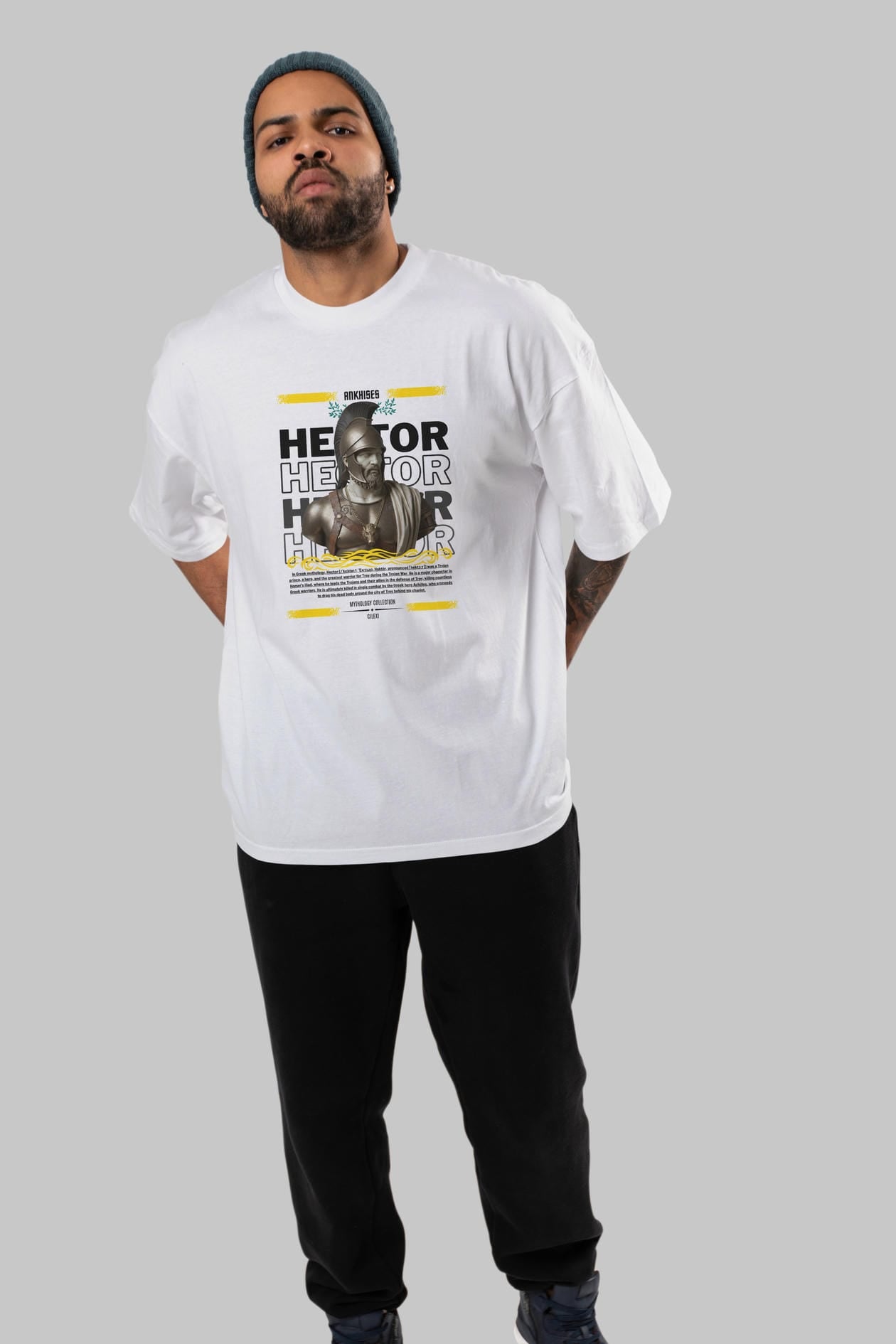 Hector 2 ön Baskılı Oversize t-shirt Erkek Kadın %100 Pamuk Bisiklet Yaka tişort