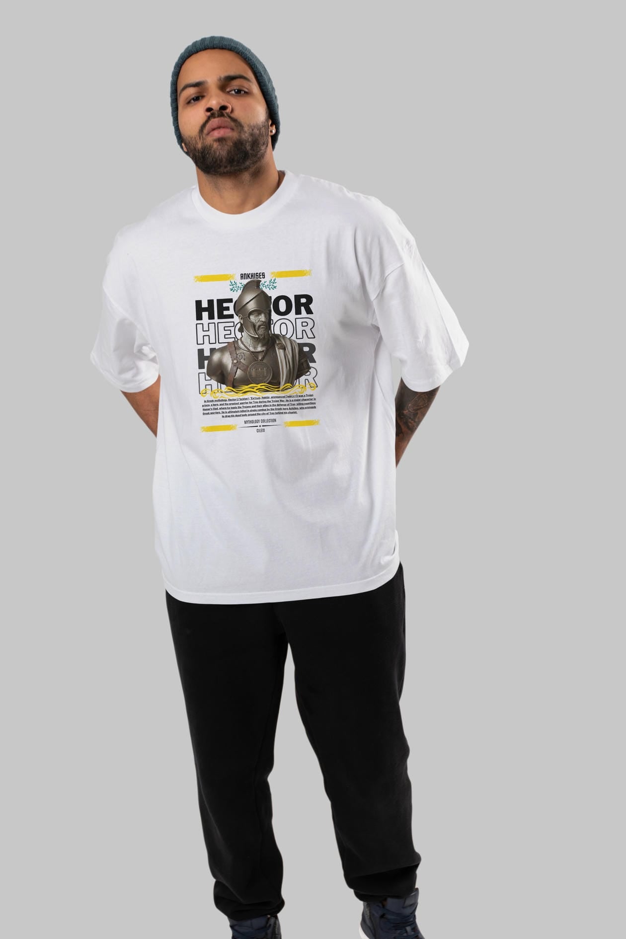 Hector 1 ön Baskılı Oversize t-shirt Erkek Kadın %100 Pamuk Bisiklet Yaka tişort