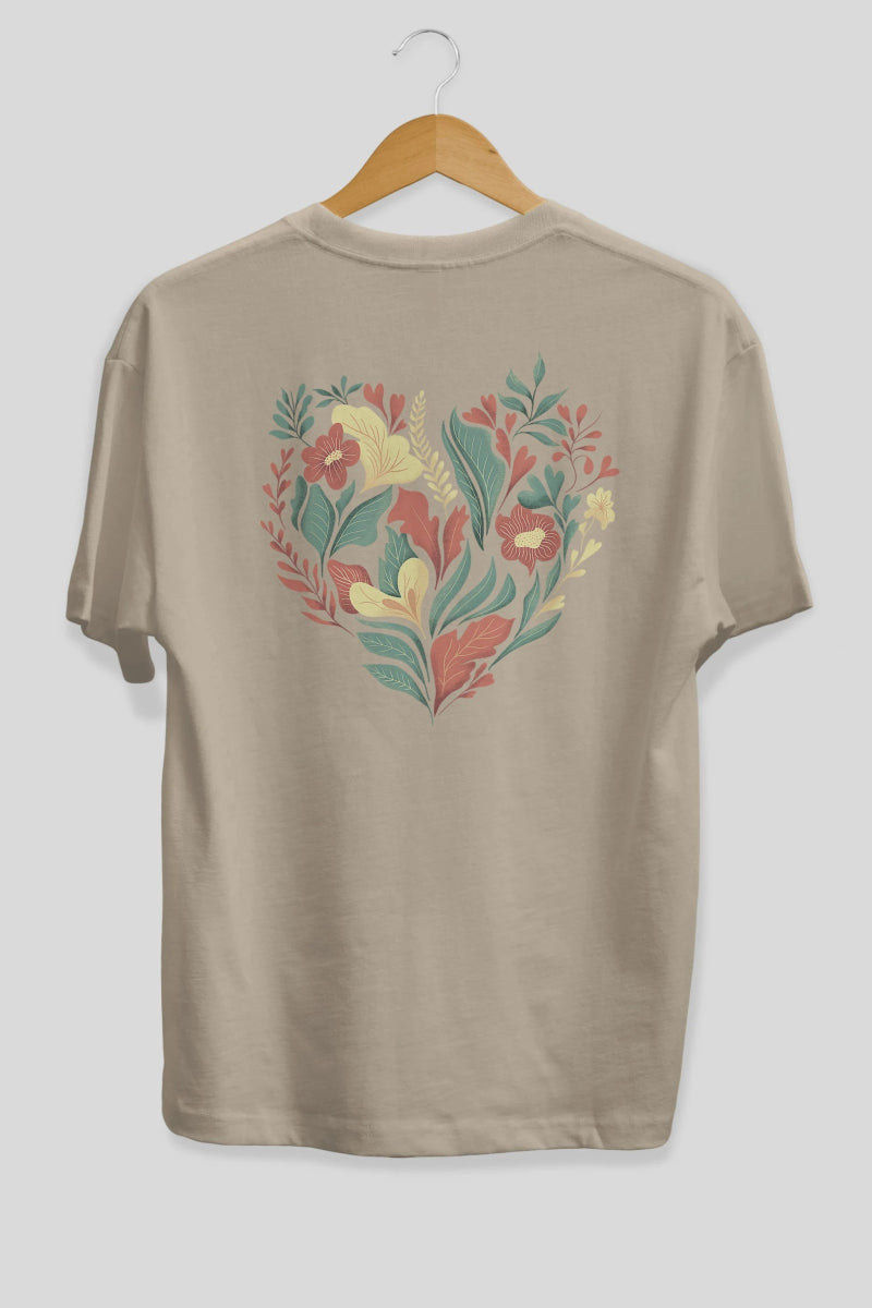 Çiçek Kalp Arka Baskılı Oversize t-shirt Erkek Kadın Unisex - Cilexi