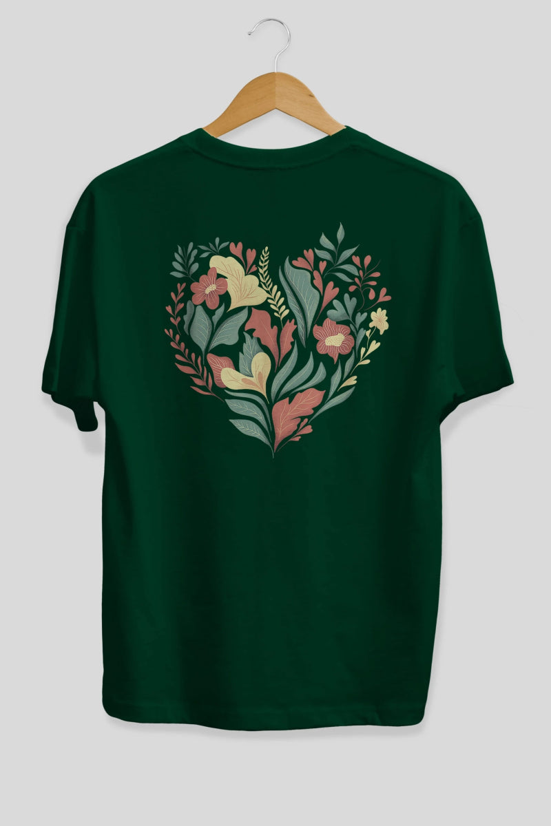 Çiçek Kalp Arka Baskılı Oversize t-shirt Erkek Kadın Unisex - Cilexi