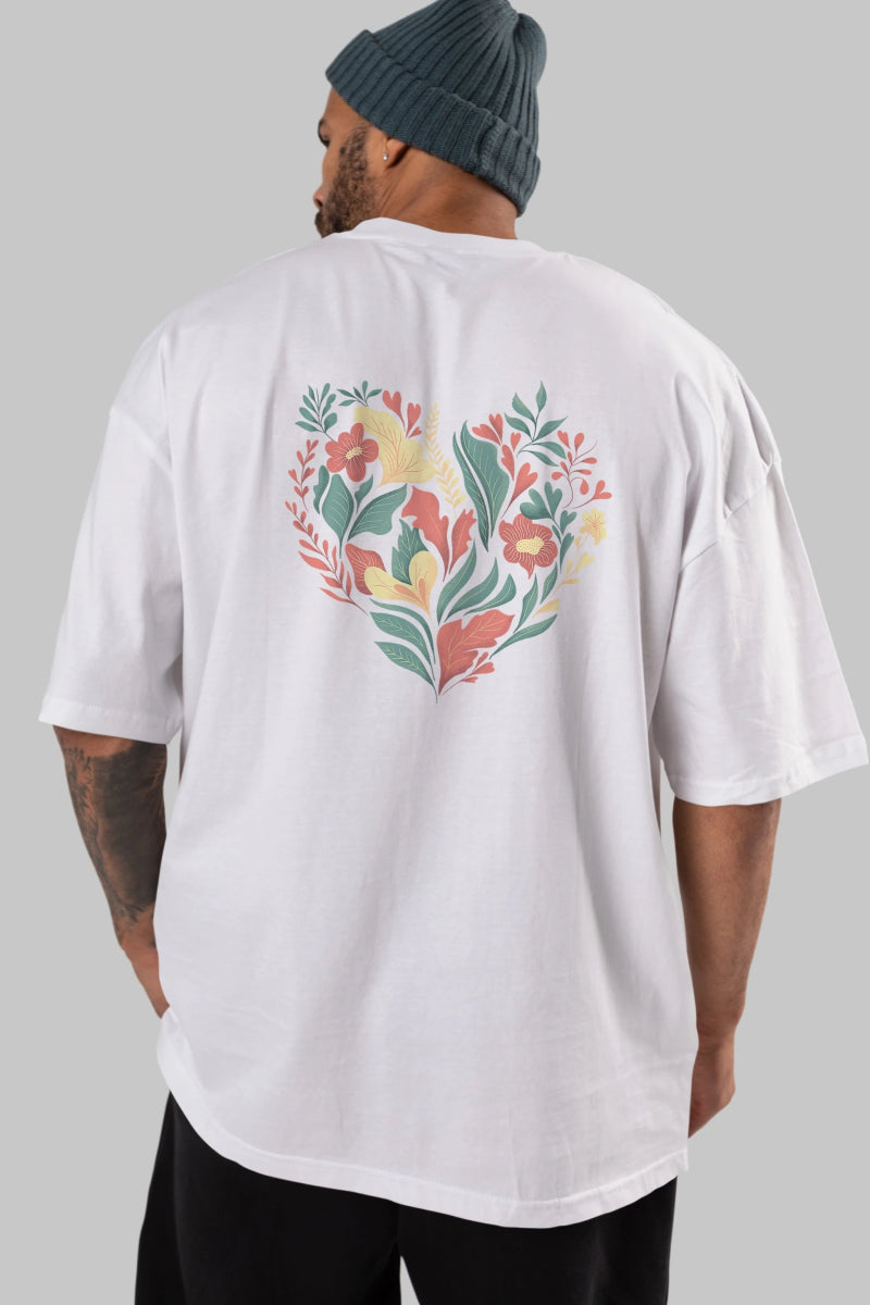 Çiçek Kalp Arka Baskılı Oversize t-shirt Erkek Kadın Unisex - Cilexi