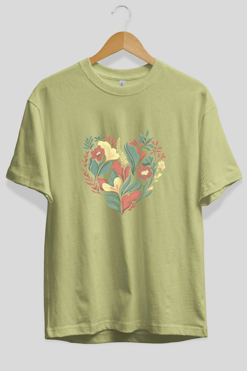 Çiçek Kalp Ön Baskılı Oversize t-shirt Erkek Kadın Unisex - Cilexi
