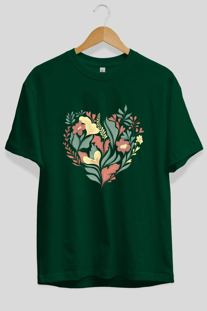 Çiçek Kalp Ön Baskılı Oversize t-shirt Erkek Kadın Unisex - Cilexi