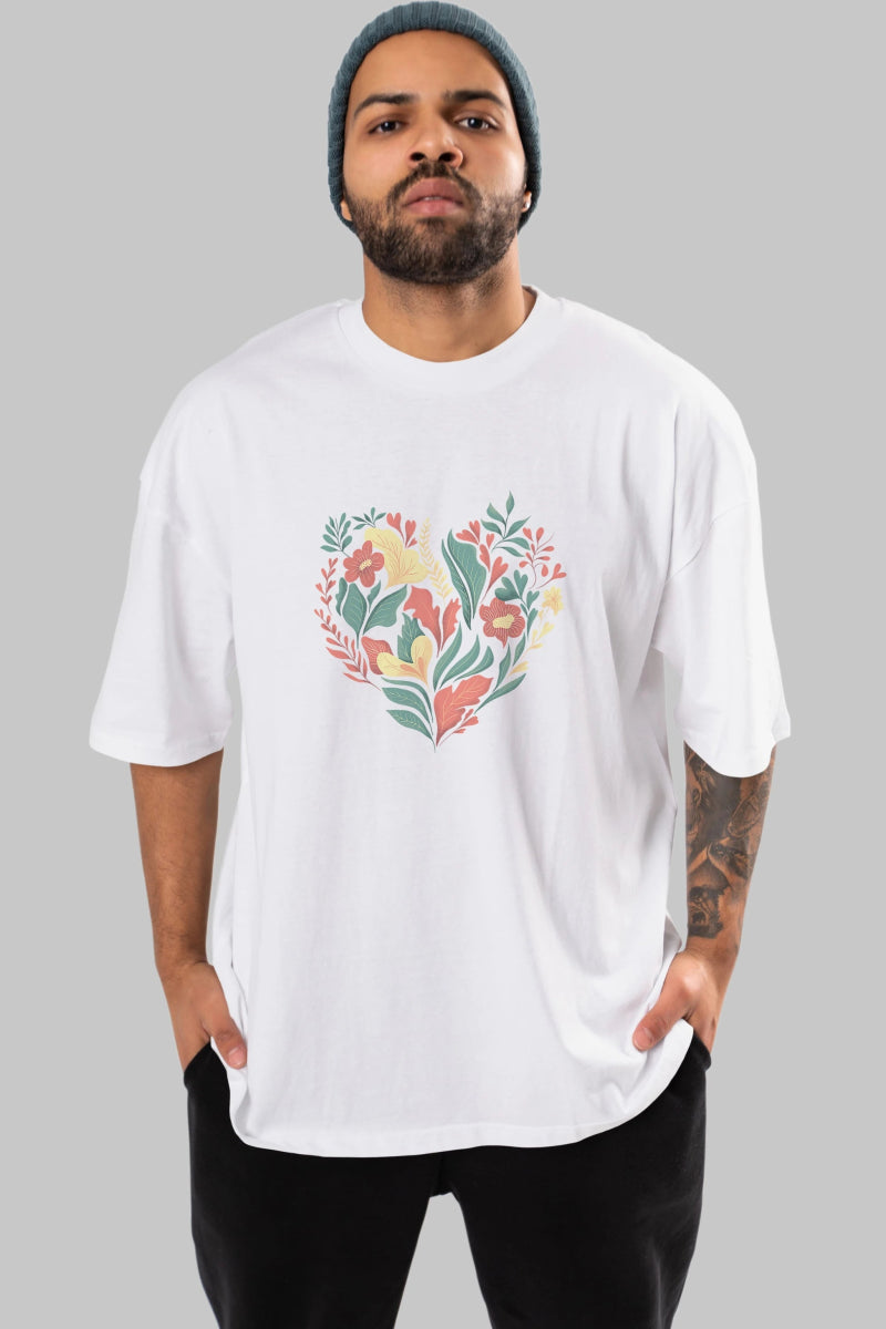 Çiçek Kalp Ön Baskılı Oversize t-shirt Erkek Kadın Unisex - Cilexi