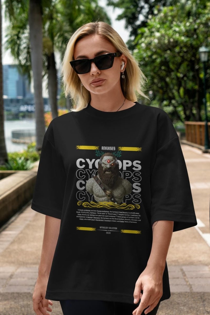 Cyclopes 1 ön Baskılı Oversize t-shirt Erkek Kadın %100 Pamuk Bisiklet Yaka tişort - Cilexi