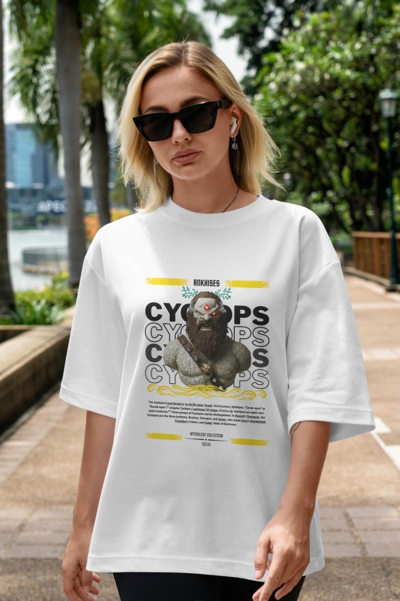 Cyclopes 1 ön Baskılı Oversize t-shirt Erkek Kadın %100 Pamuk Bisiklet Yaka tişort - Cilexi