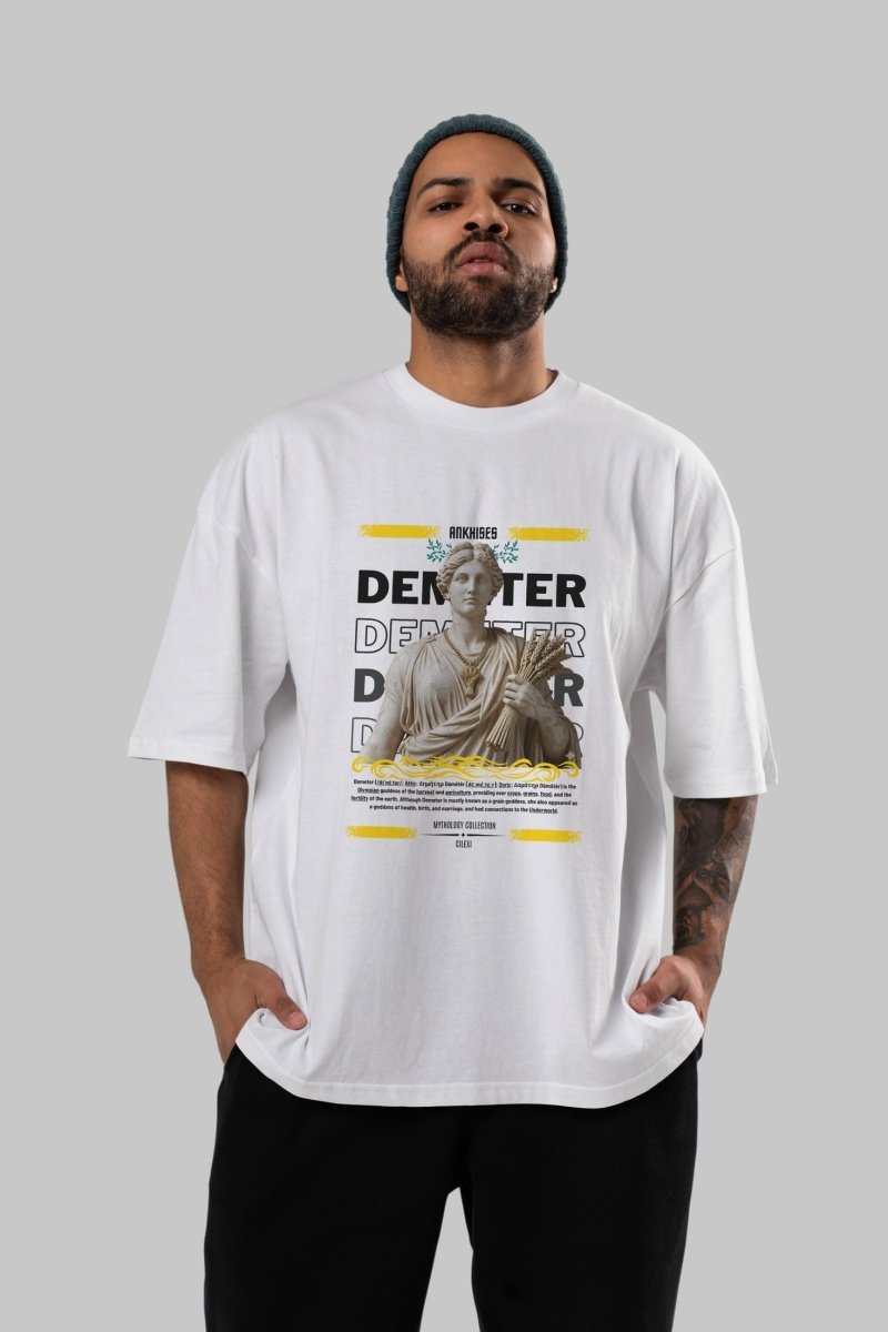 Demeter 1 ön Baskılı Oversize t-shirt Erkek Kadın %100 Pamuk Bisiklet Yaka tişort - Cilexi