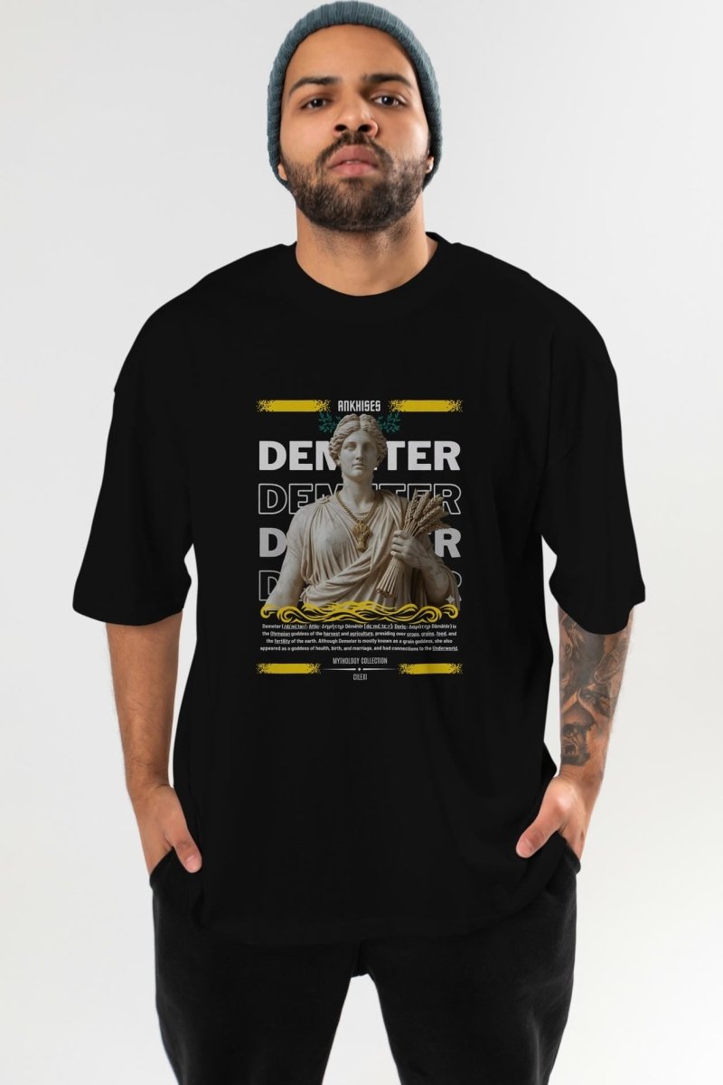 Demeter 1 ön Baskılı Oversize t-shirt Erkek Kadın %100 Pamuk Bisiklet Yaka tişort - Cilexi